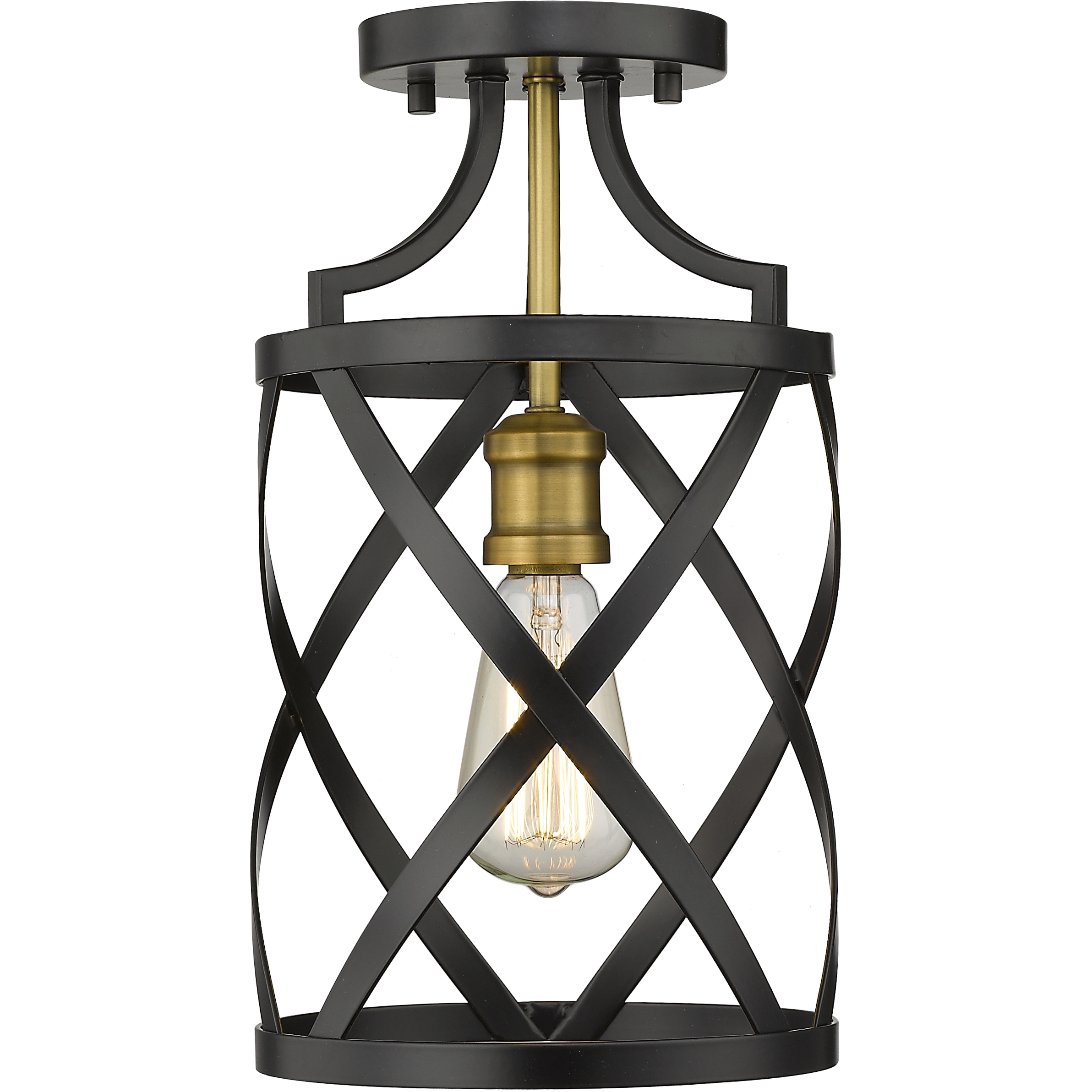 Malcalester 1 Light 8 inch Matte Black and Olde Brass Flush Mount Ceiling Light