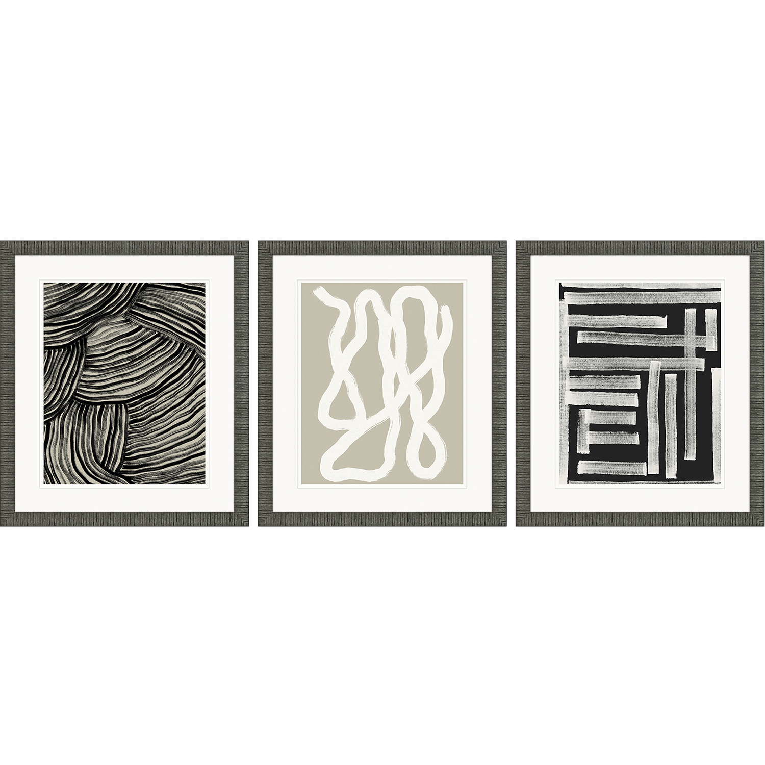 Naive Lines Black and Beige and Neutral and White Framed Art