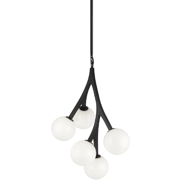 Rami 5 Light 10.88 inch Black Chandelier Ceiling Light in Black and Opal Glass