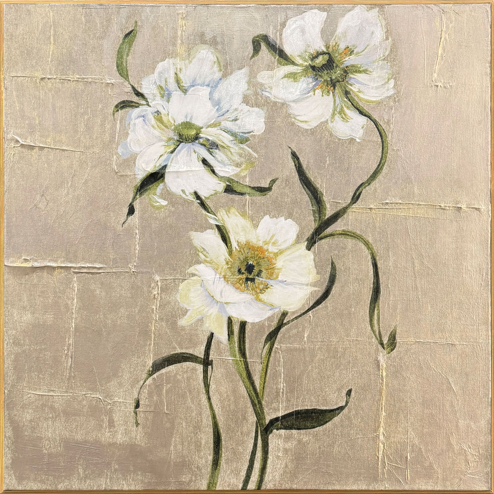 A New Bloom White and Green and Metallic Canvas, The Studio