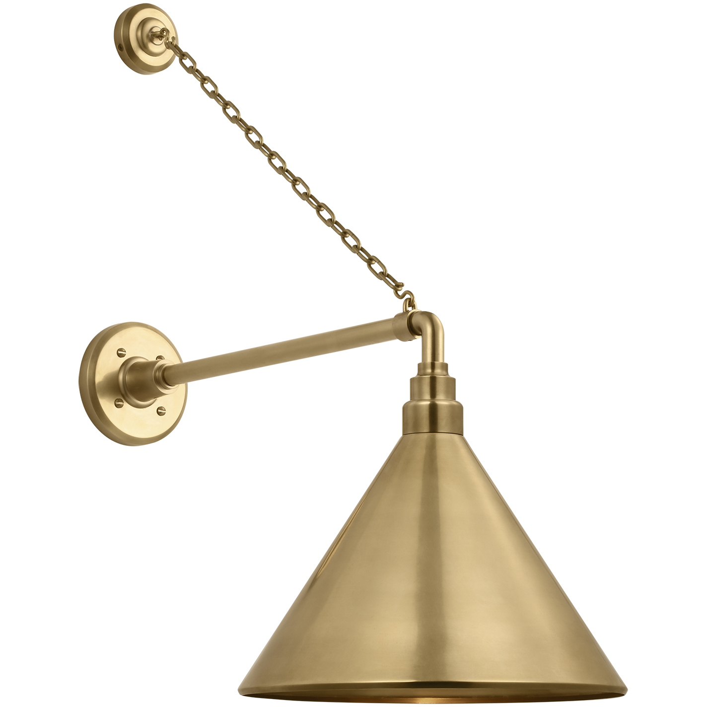 Thomas O'Brien Academy Barn Light LED 27.5 inch Hand-Rubbed Antique Brass Anchored Mack Barn Light in 12.5" Hand-Rubbed Antique Brass Conical Savannah Shade