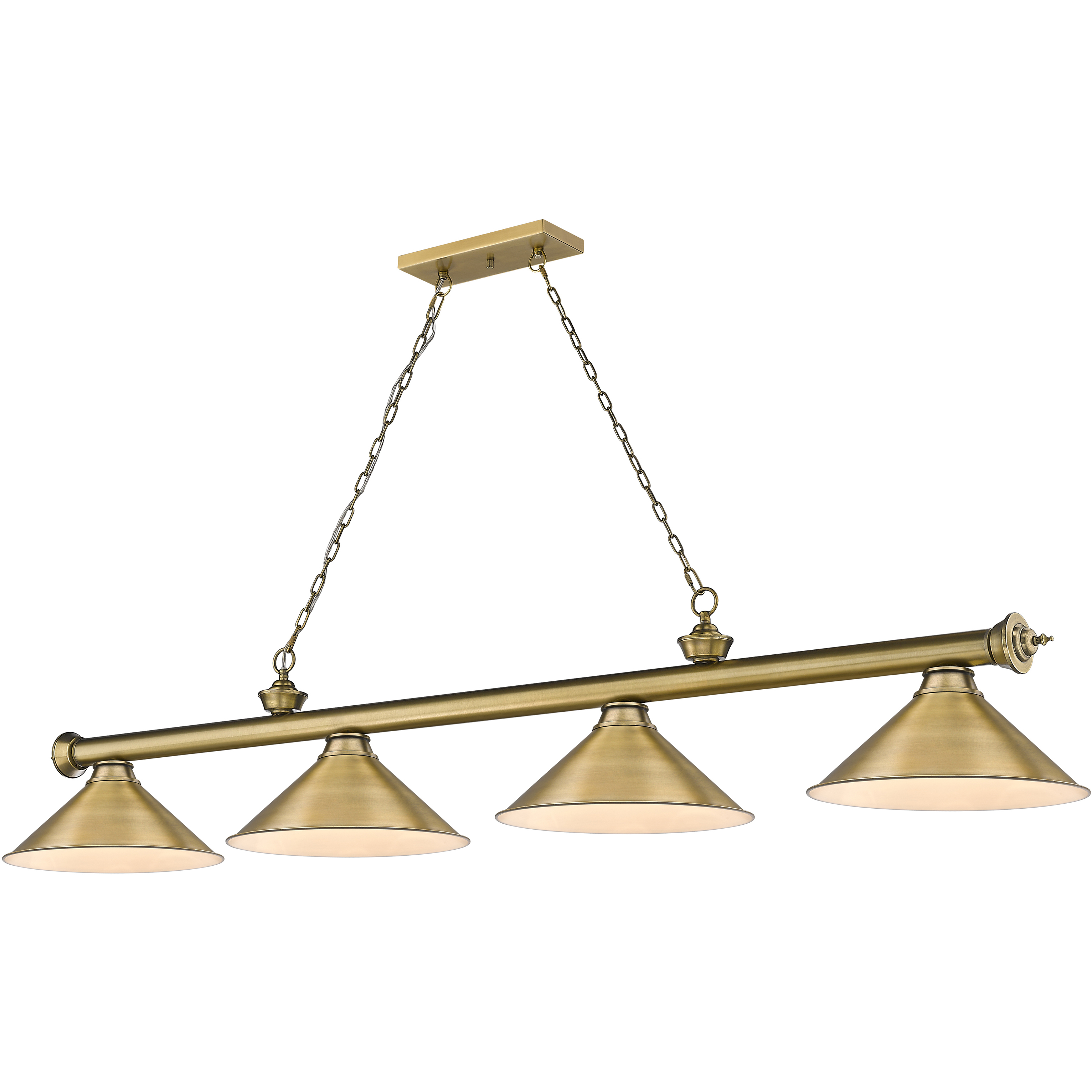 Cordon 4 Light 81.25 inch Rubbed Brass Billiard Ceiling Light in Rubbed Brass Metal
