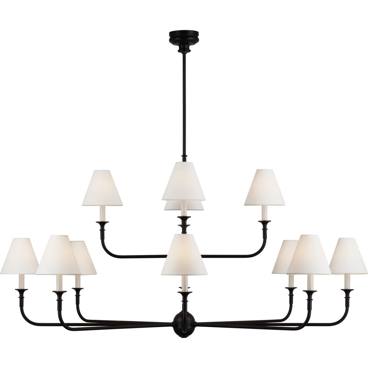 Thomas O'Brien Piaf LED 58 inch Aged Iron and Ebonized Oak Two-Tier Chandelier Ceiling Light, Grande
