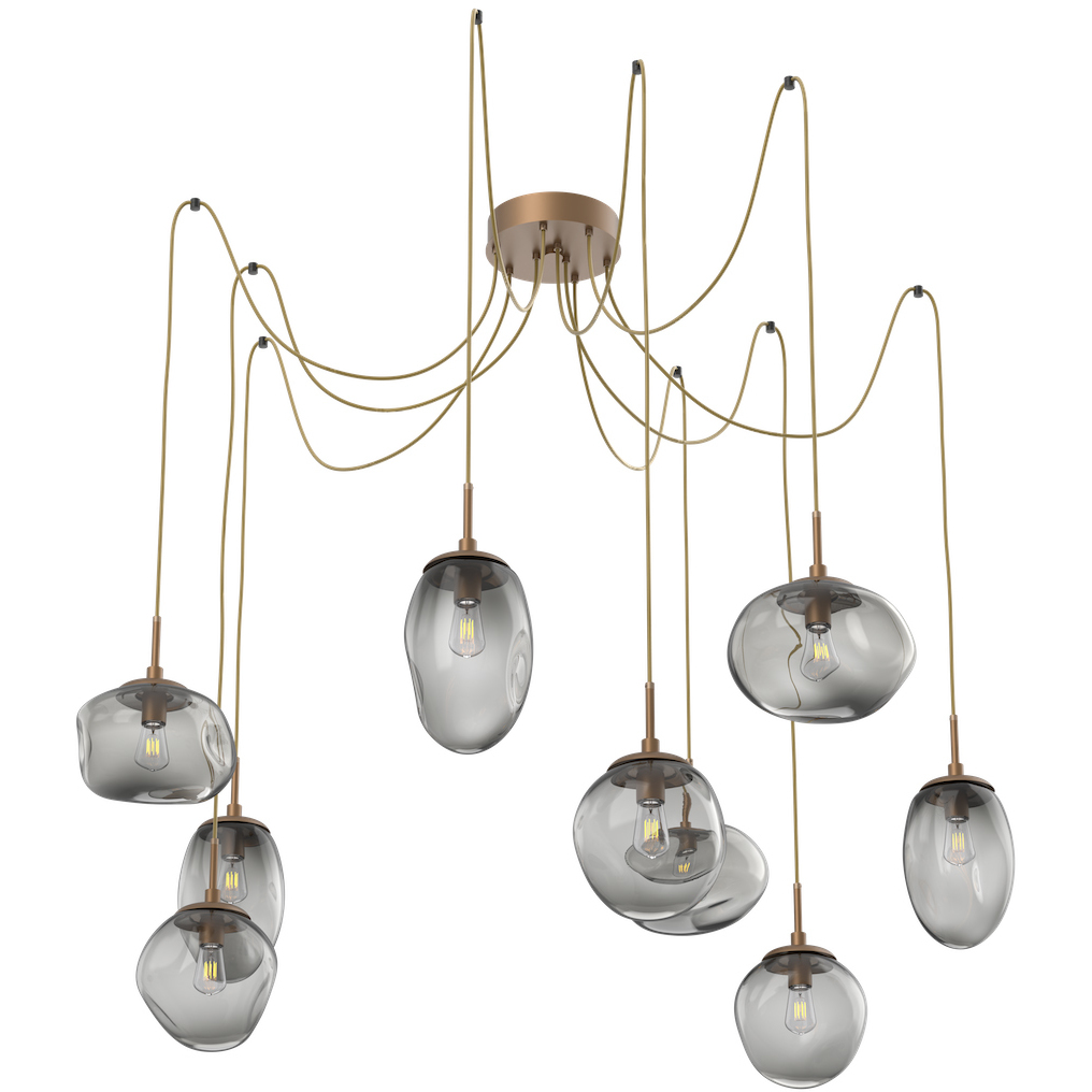 Cosmos 9 Light 17 inch Novel Brass Swag Multi-Pendant Ceiling Light in Smoke