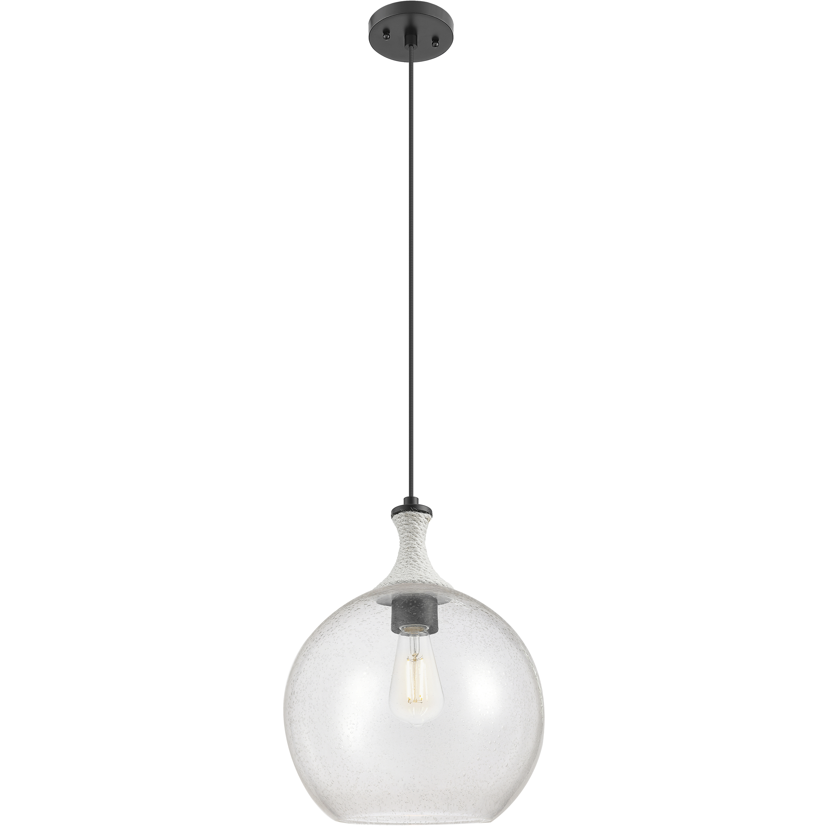 Astor 1 Light 12 inch Matte Black Mini Pendant Ceiling Light in Seedy Glass