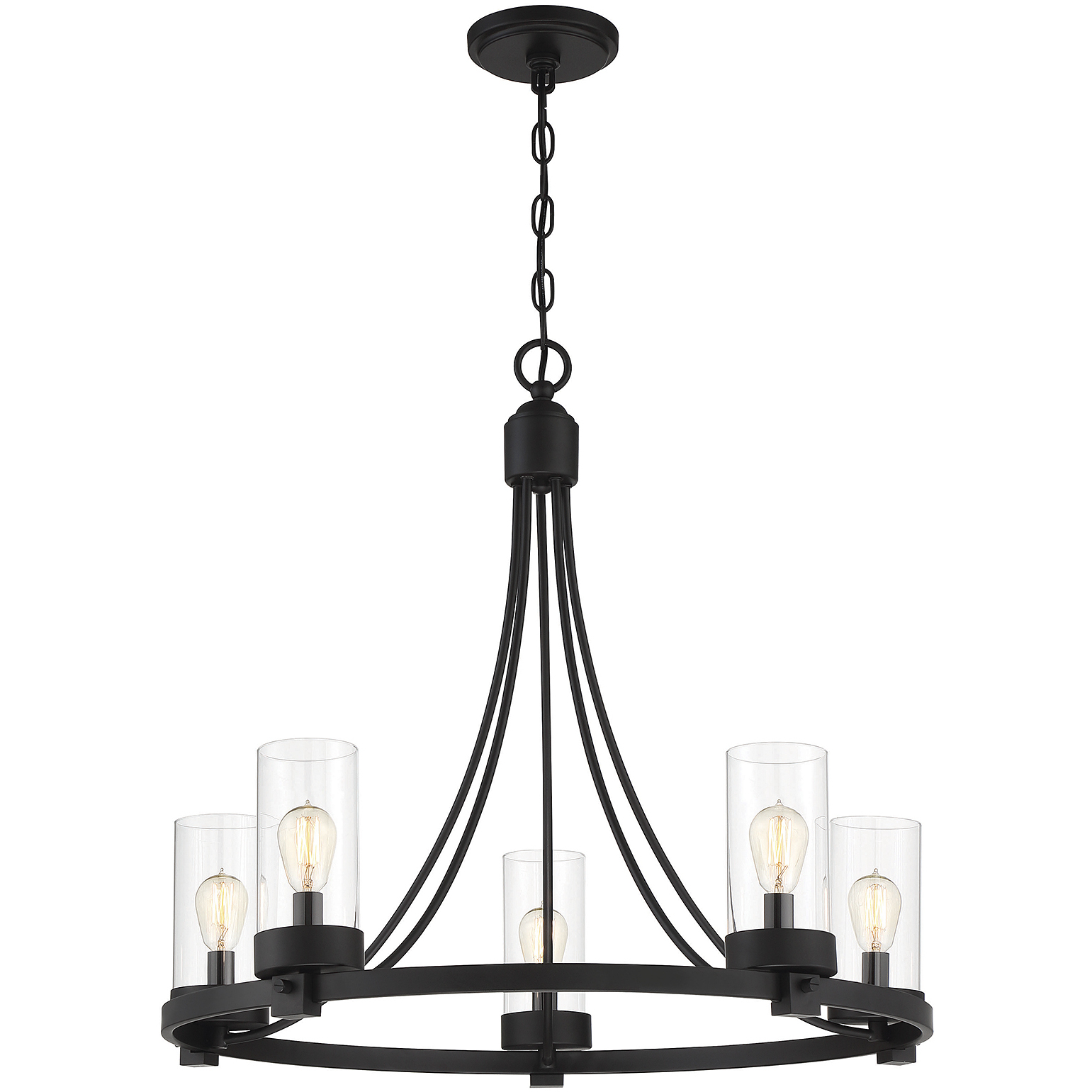 Modern 5 Light 26 inch Matte Black Chandelier Ceiling Light