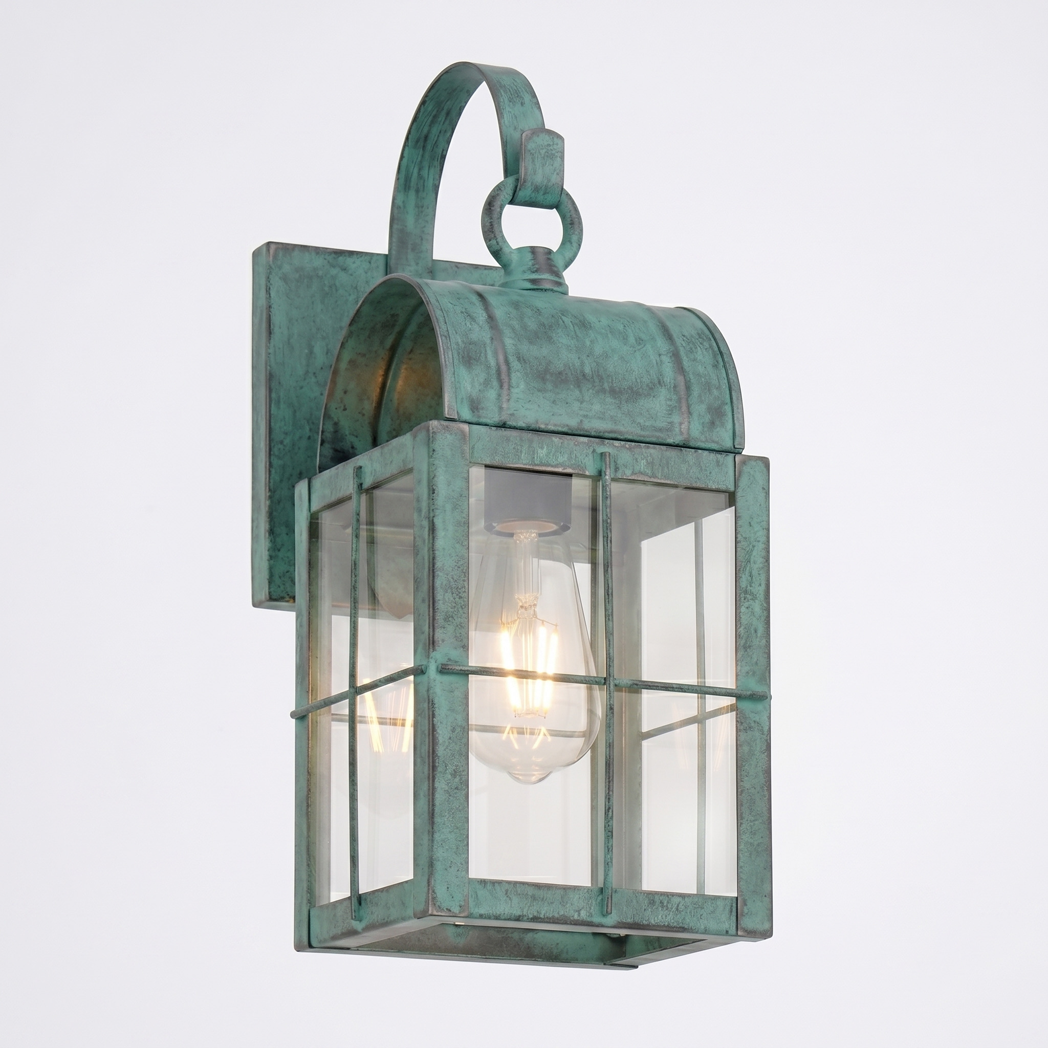 Durham 1 Light 12.5 inch Verde Green Outdoor Sconce in Clear Glass, Brass Traditions by Innovations Lighting
