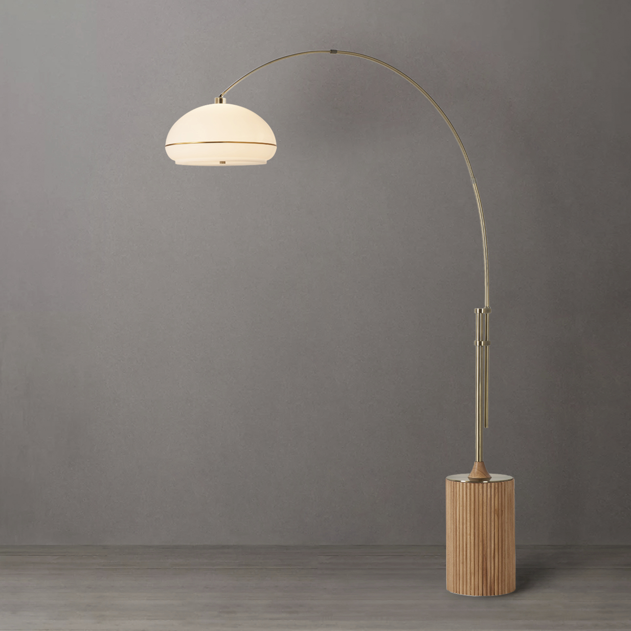 Tambo 92 inch 14 watt Weathered Brass and Natural Ash Arc Floor Lamp Portable Light