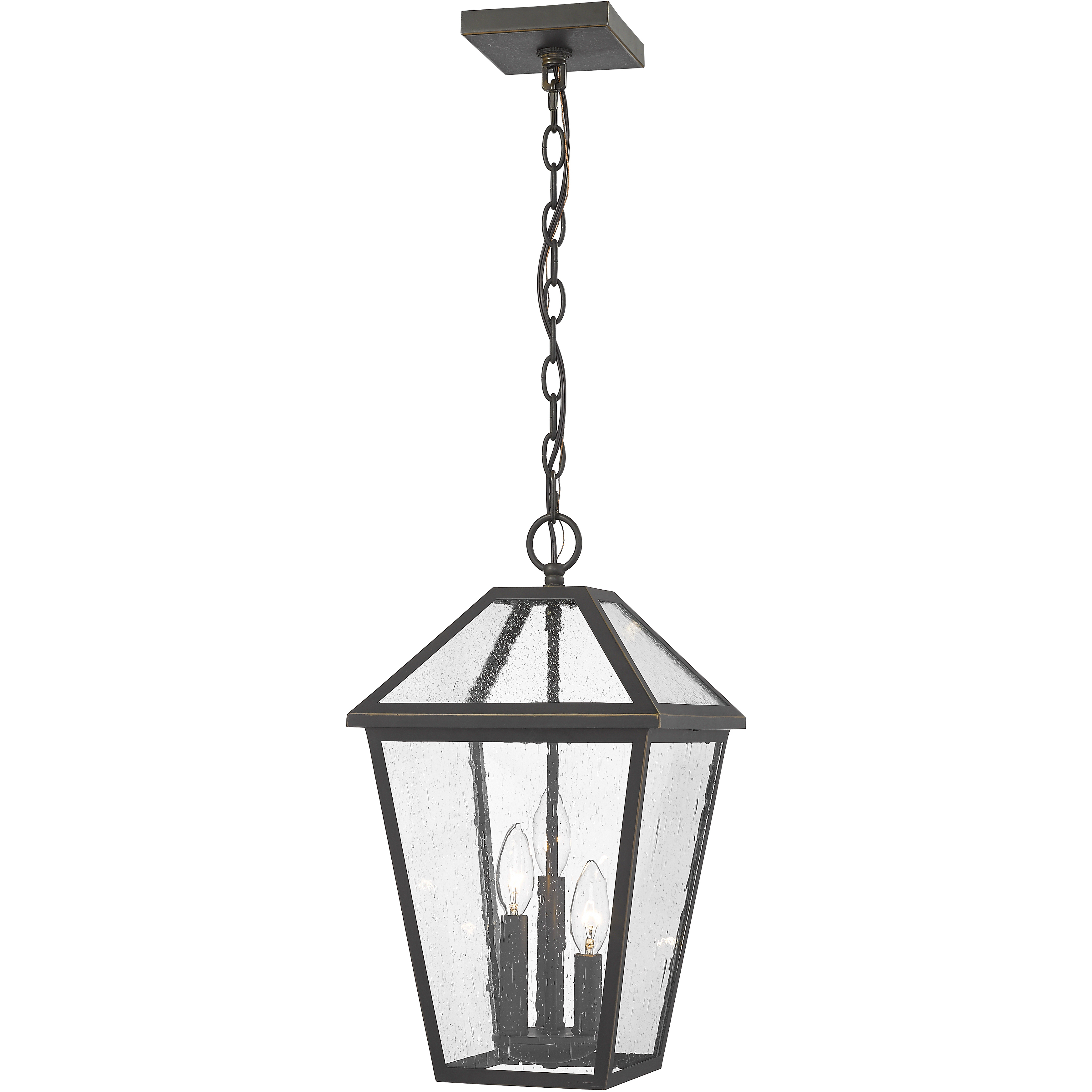 Talbot 3 Light 10 inch Oil Rubbed Bronze Outdoor Chain Mount Ceiling Fixture in Seedy Glass