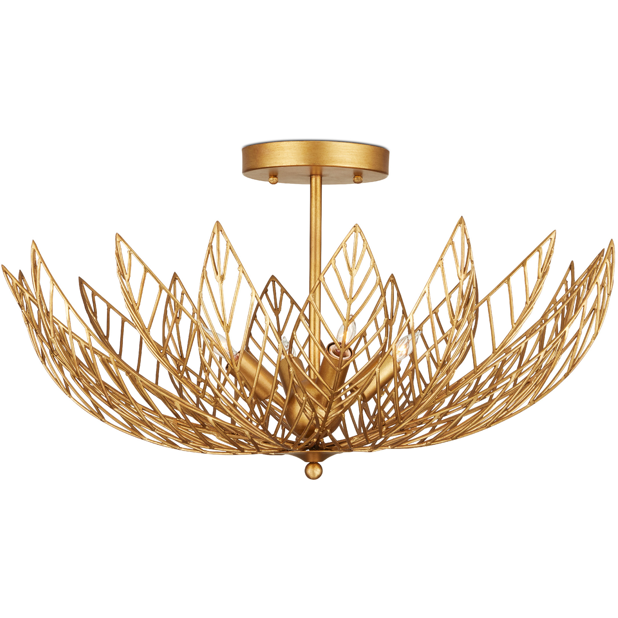 Leaflace 4 Light 26 inch Contemporary Gold Leaf and Contemporary Gold Semi-Flush Mount Ceiling Light