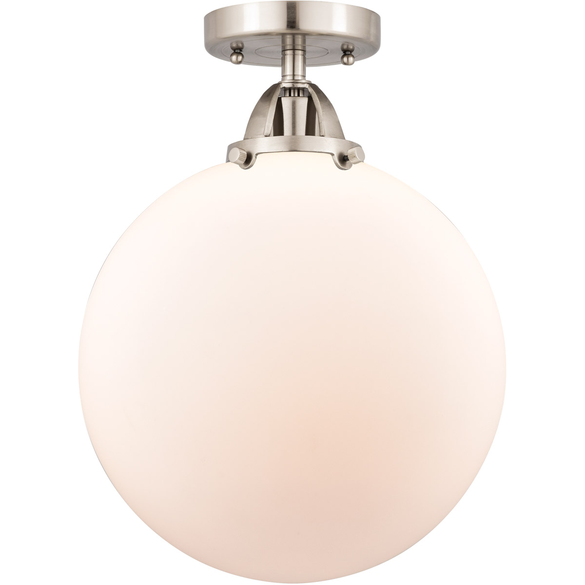 Nouveau 2 Beacon 1 Light 12 inch Brushed Satin Nickel Semi-Flush Mount Ceiling Light in Matte White Glass