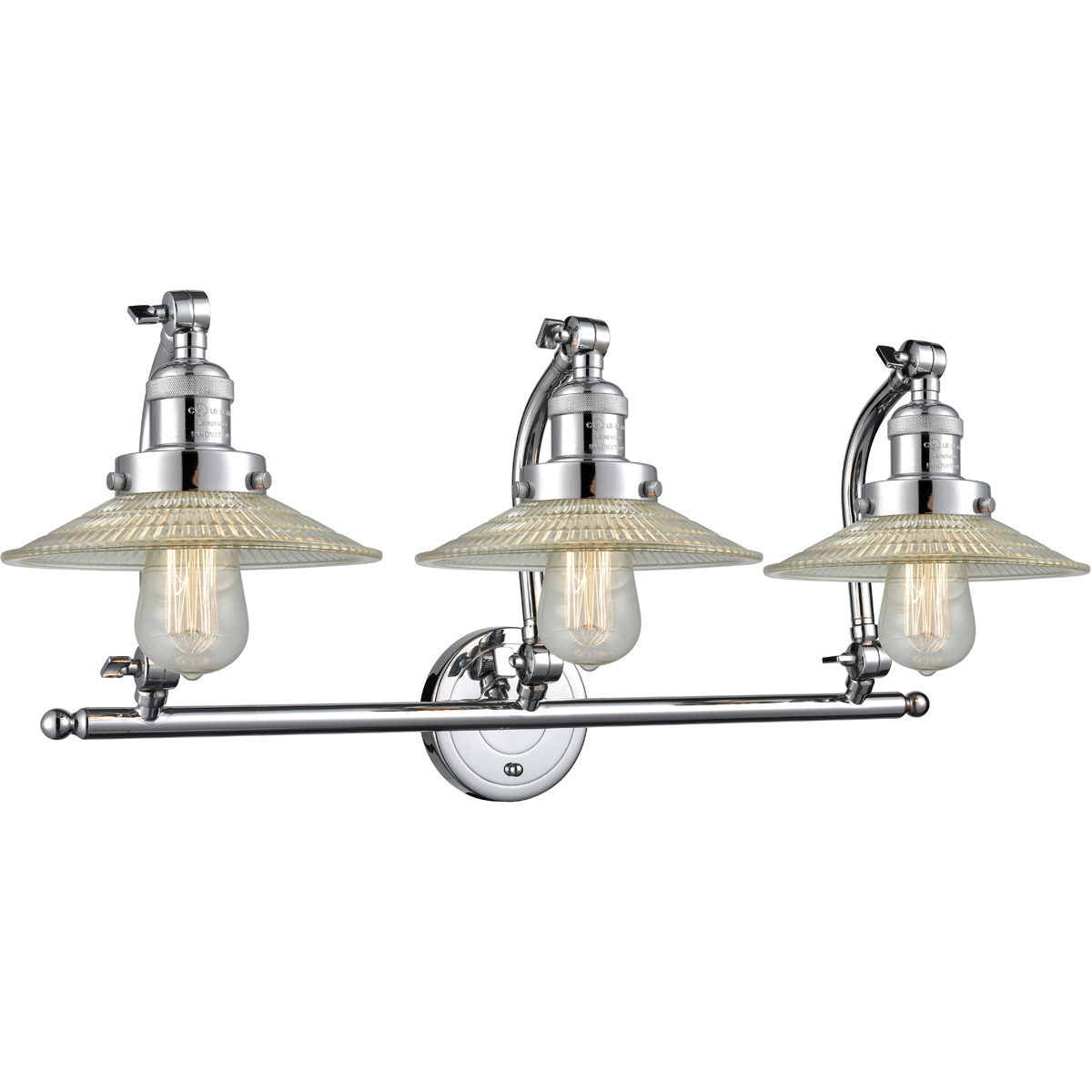 Franklin Restoration Halophane LED 28 inch Polished Chrome Bath Vanity Light Wall Light in Clear Halophane Glass, Franklin Restoration
