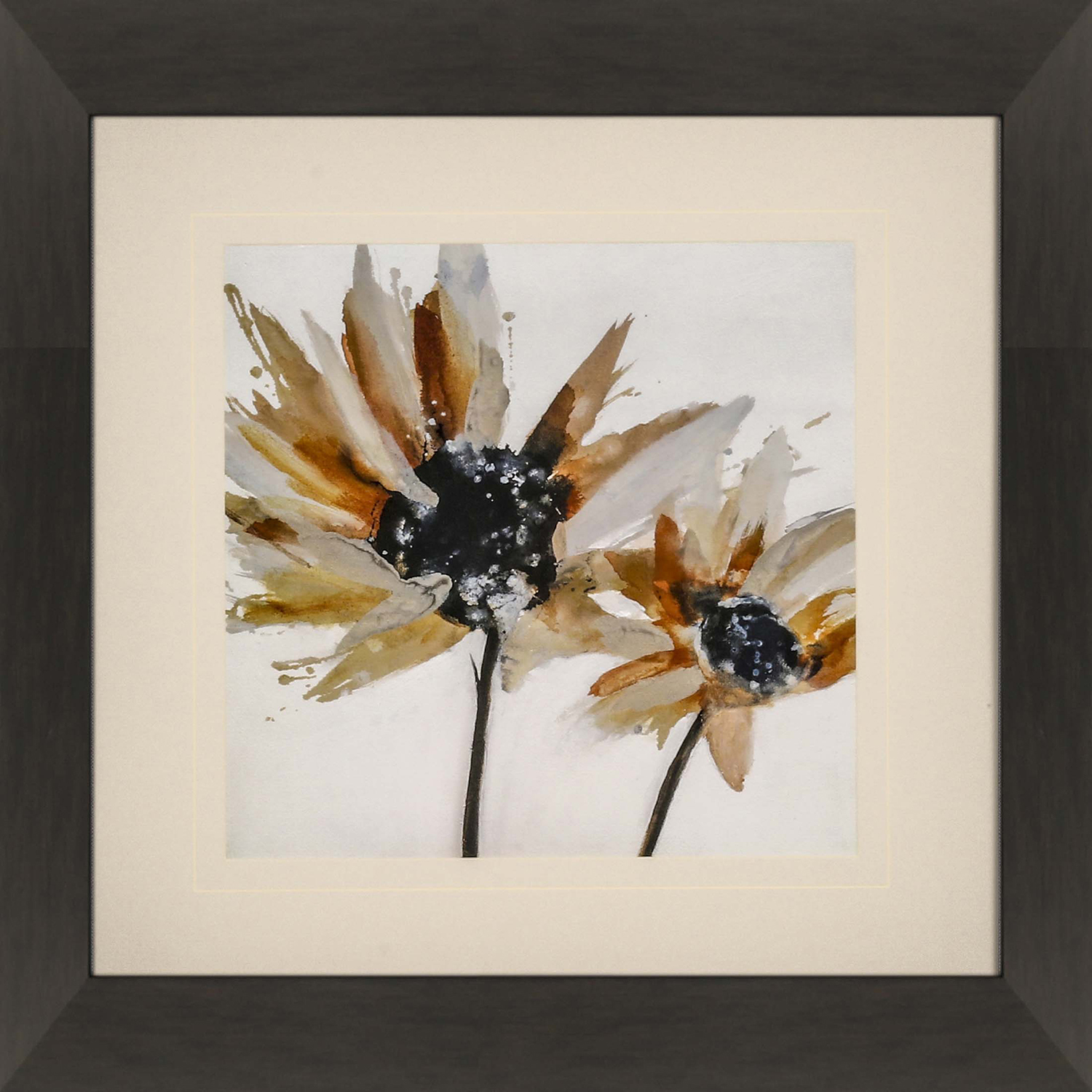 Sepia Bloom Orange and Yellow and Black and Beige Framed Art