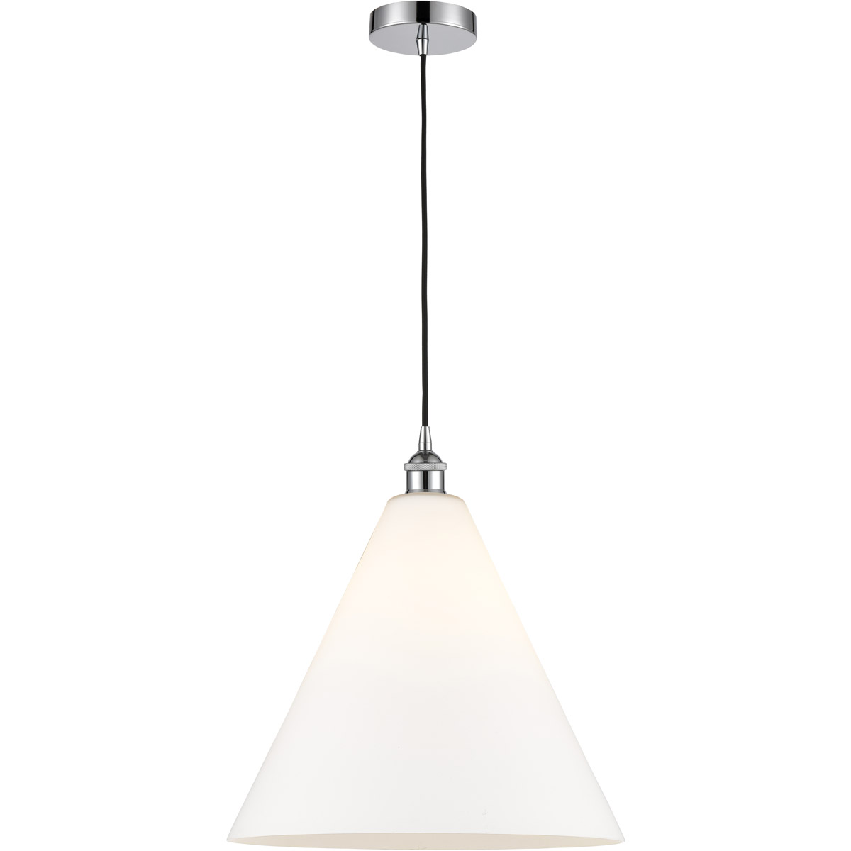 Edison Cone LED 16 inch Polished Chrome Pendant Ceiling Light in Matte White Glass