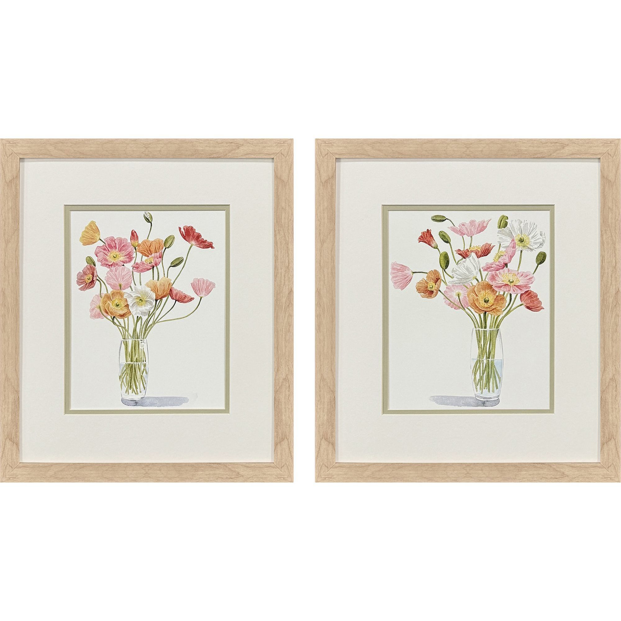 Wiry Poppies Pink and Orange and Green and White Framed Art, Propac