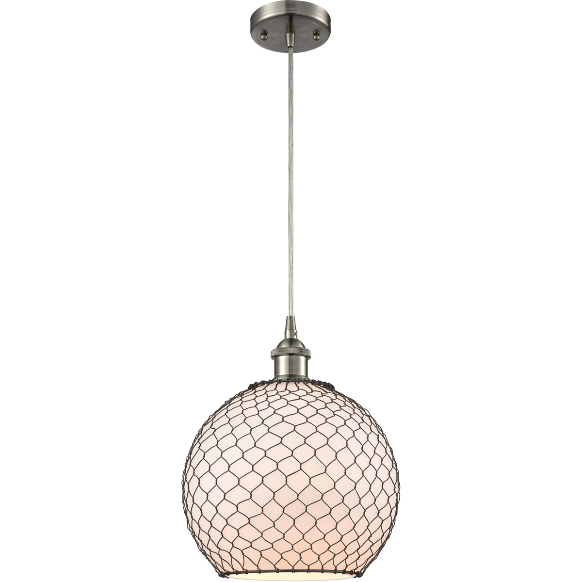 Ballston Large Farmhouse Chicken Wire LED 10 inch Brushed Satin Nickel Mini Pendant Ceiling Light, Ballston
