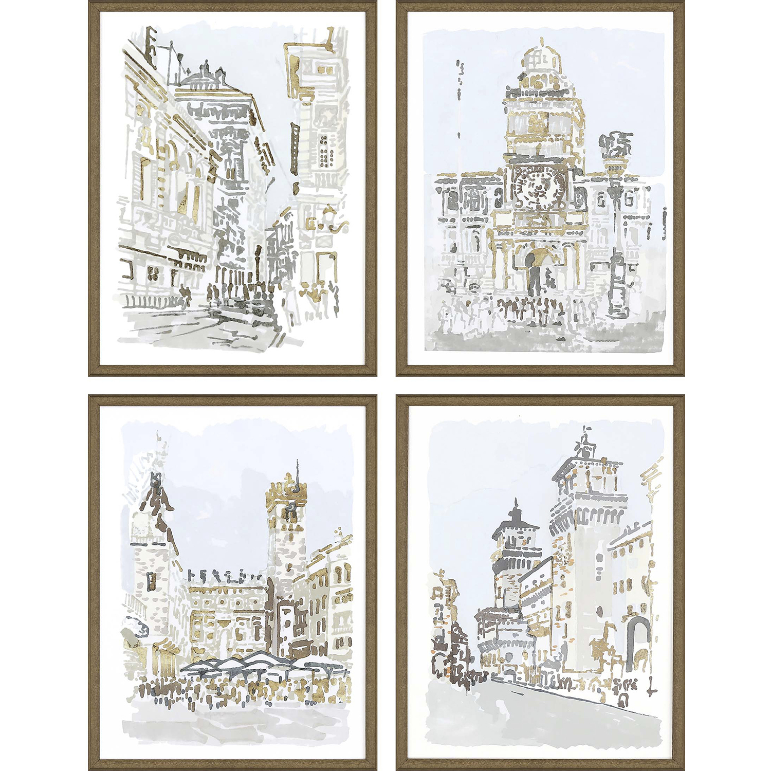 Scenic Multi and Blue and Metallic and Gray Framed Art