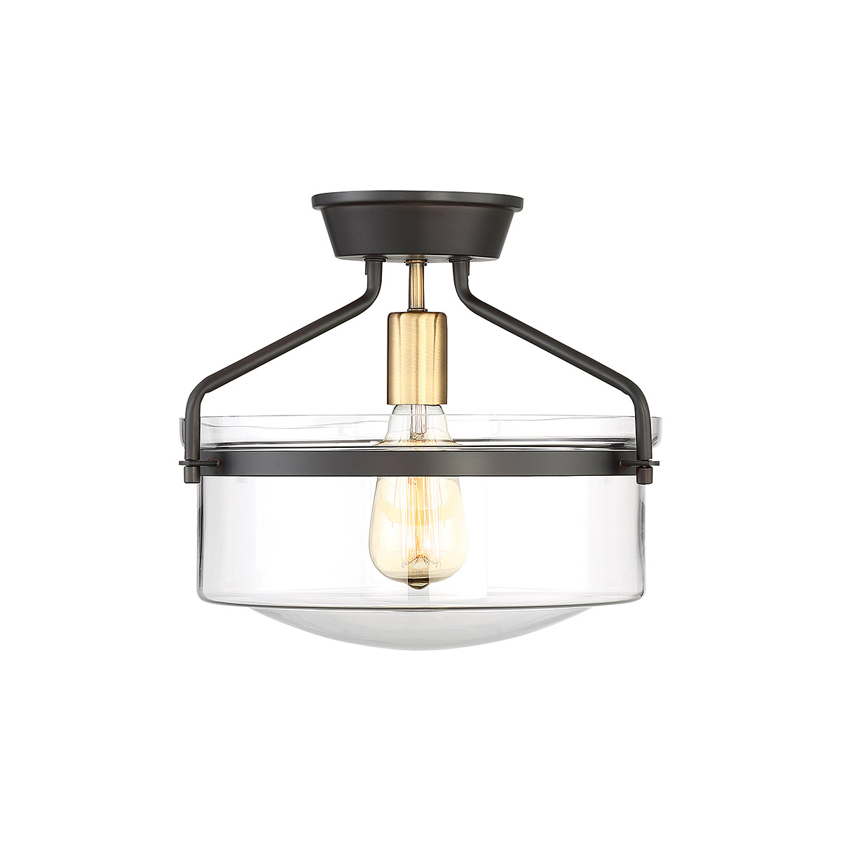Modern 1 Light 13.25 inch Oil Rubbed Bronze with Natural Brass Semi-Flush Ceiling Light