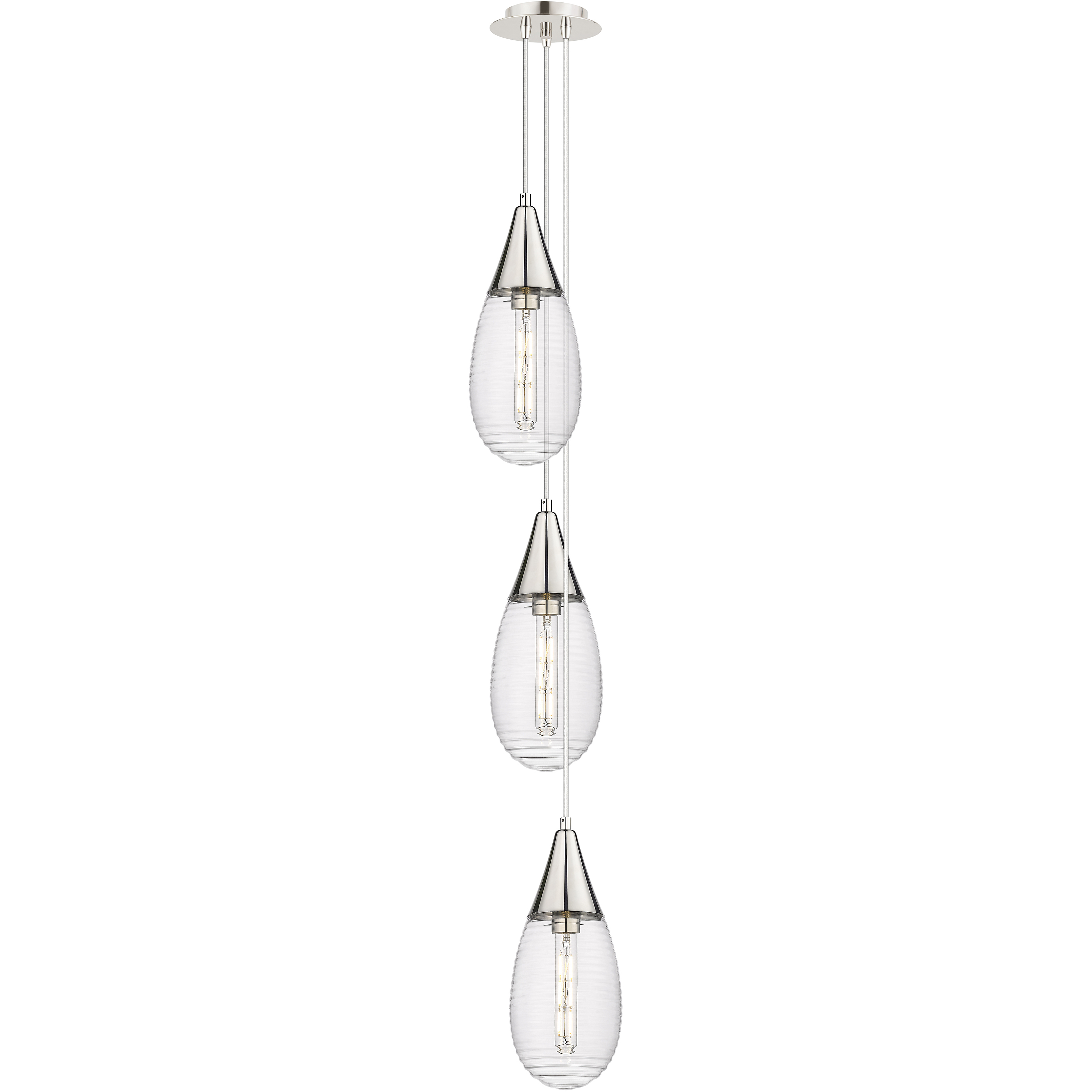 Malone 3 Light 8 inch Polished Nickel Multi Pendant Ceiling Light in Striped Clear Glass