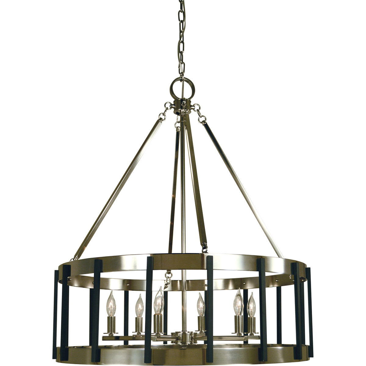 Pantheon 6 Light 28 inch Satin Pewter with Polished Nickel Dining Chandelier Ceiling Light in Satin Pewter/Polished Nickel