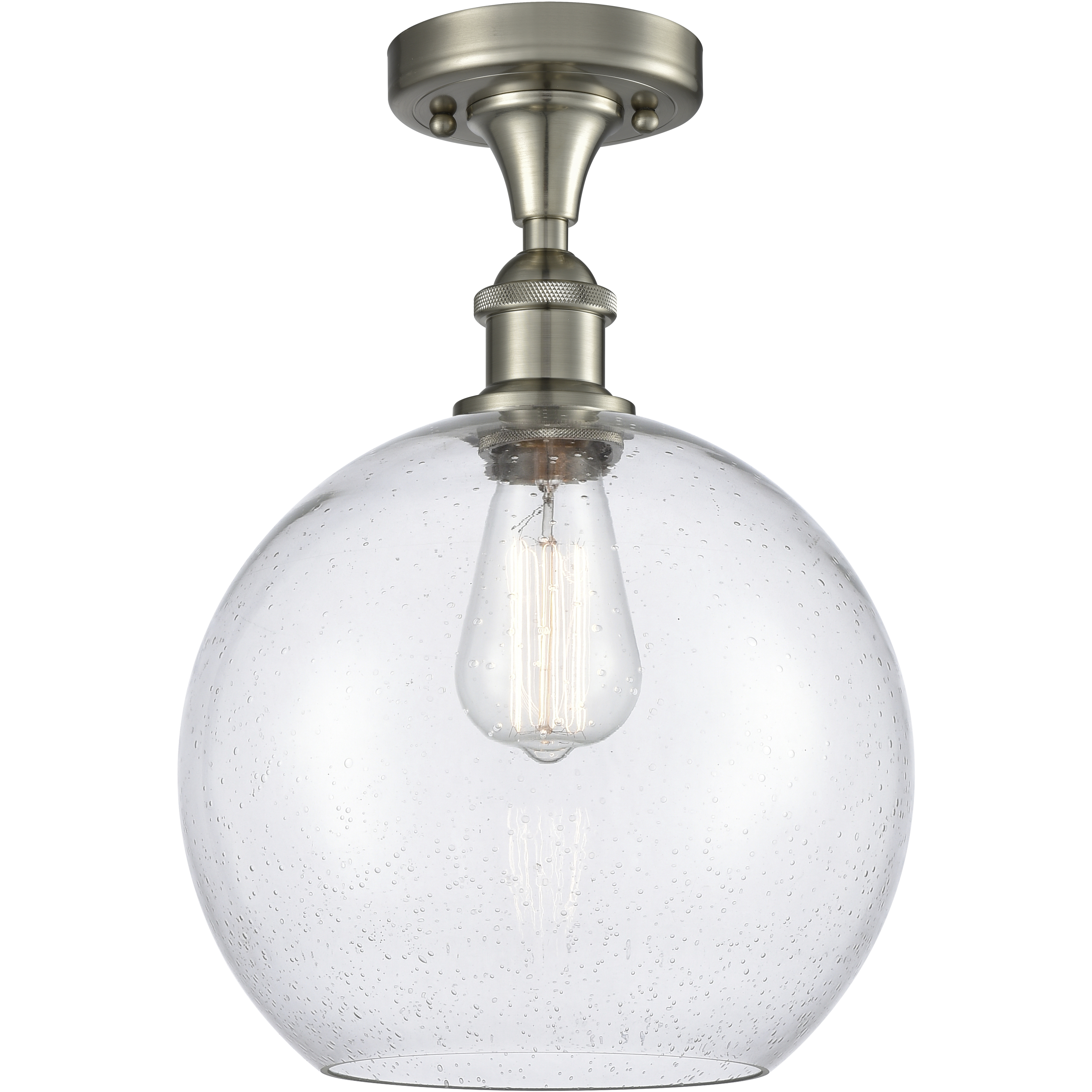 Edison Athens 1 Light 10 inch Brushed Satin Nickel Semi-Flush Mount Ceiling Light in Seedy Glass