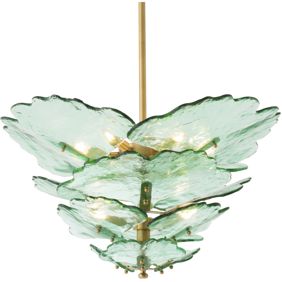 Florina 9 Light 32.68 inch Antique Brass and Green Glass Chandelier Ceiling Light