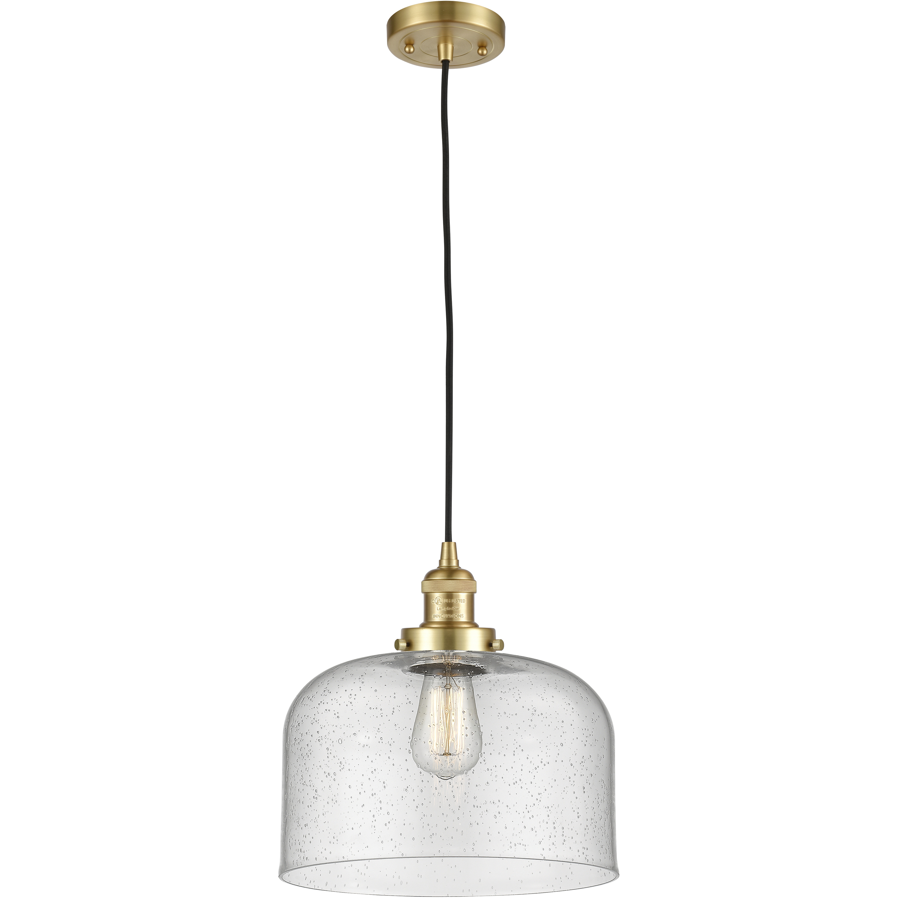 Franklin Restoration Bell 1 Light 12 inch Satin Gold Mini Pendant Ceiling Light in Incandescent, Seedy, Franklin Restoration