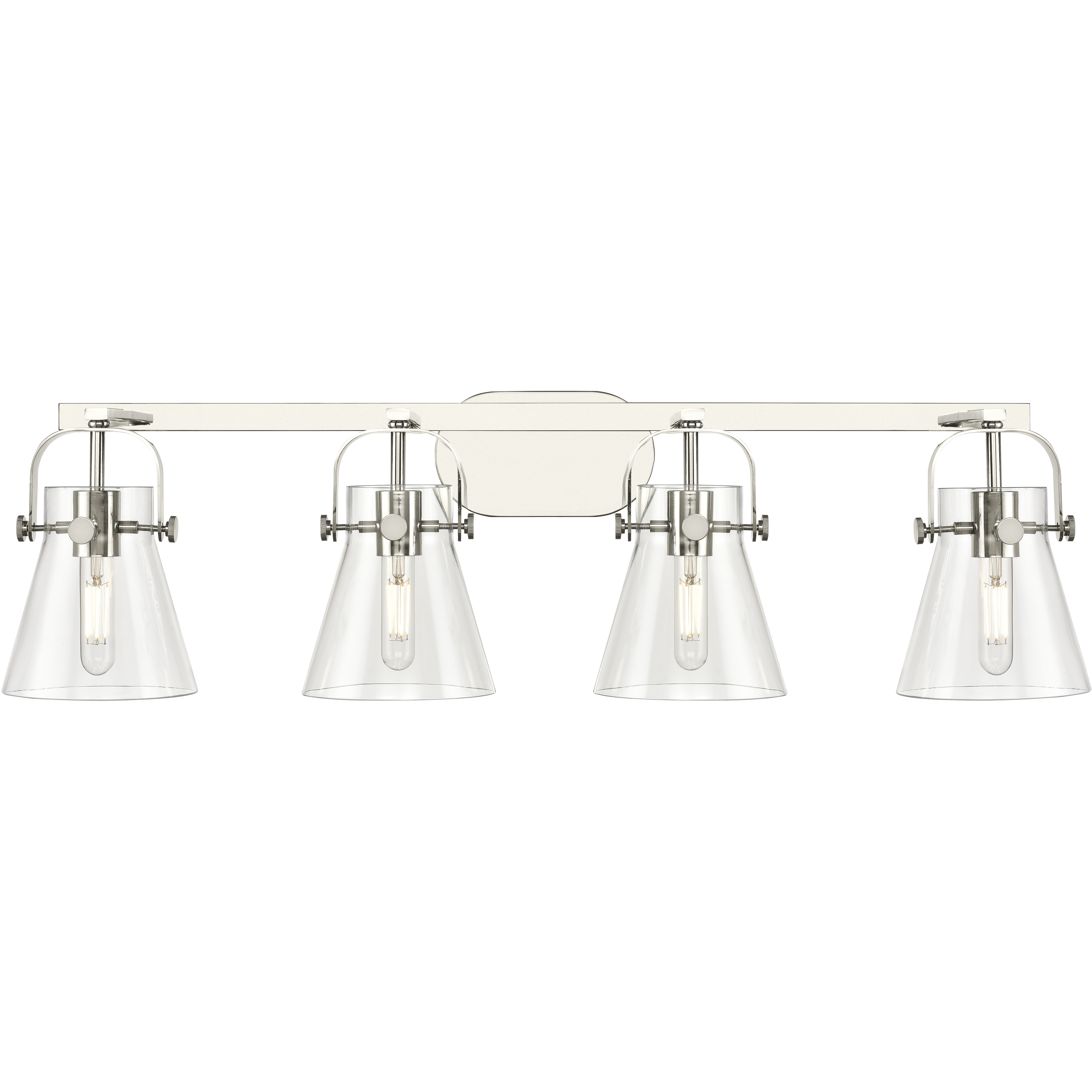 Pilaster II Cone 4 Light 36.5 inch Polished Nickel Bath Vanity Light Wall Light in Clear Glass