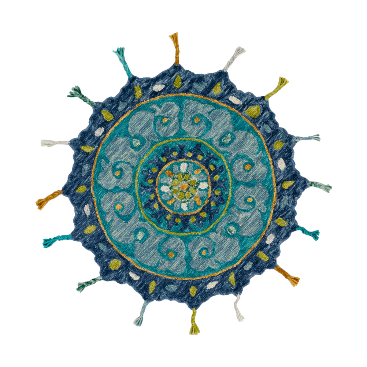 Bonifate 36 X 36 inch Teal/Ice Blue/Denim/Navy/Lime/Saffron/Cream Rugs, Round