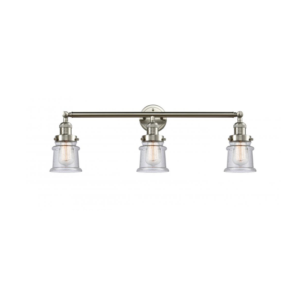 Franklin Restoration Small Canton 3 Light 30 inch Brushed Satin Nickel Bath Vanity Light Wall Light in Seedy Glass, Franklin Restoration