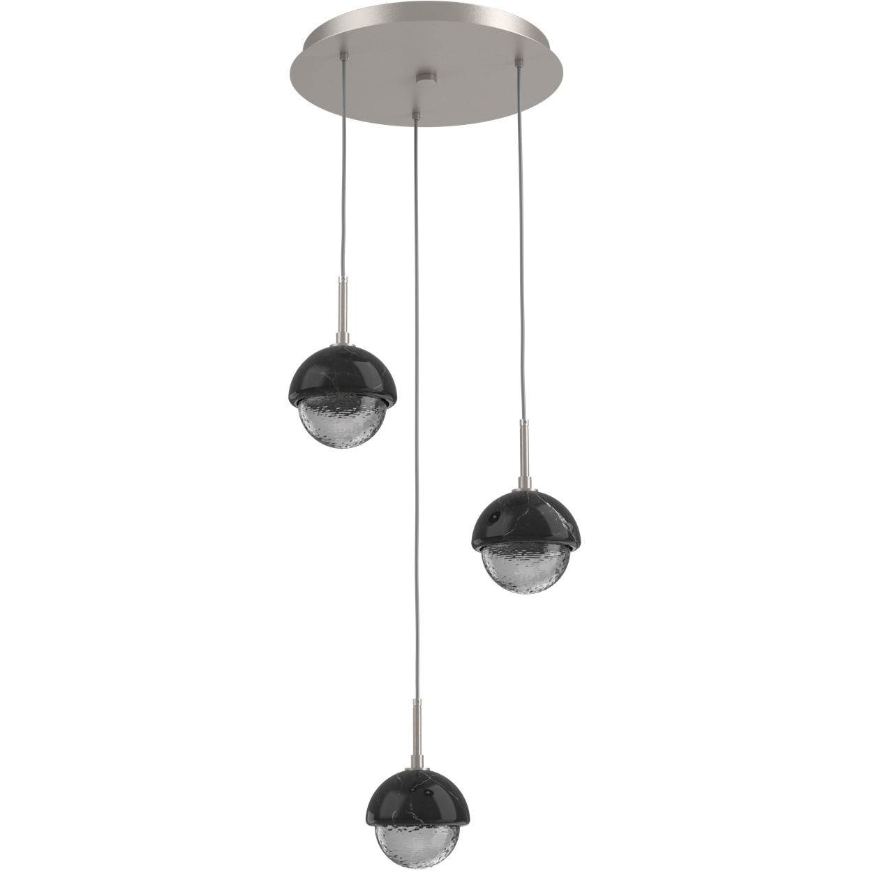 Cabochon LED Metallic Beige Silver with Black Marble Pendant Chandelier Ceiling Light in Smoke, 2700K LED