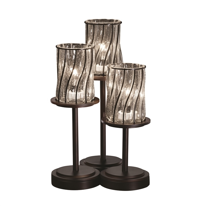 Wire Glass 16 inch 27 watt Brushed Nickel Table Lamp Portable Light in 2100 Lm LED, Swirl with Clear Bubbles