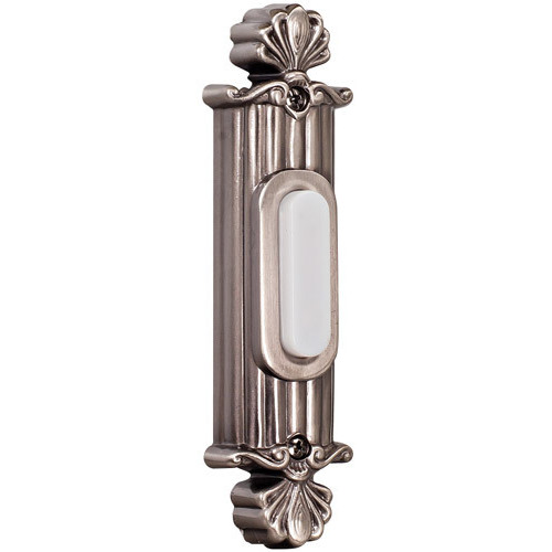 Straight Ornate Antique Pewter Push Button