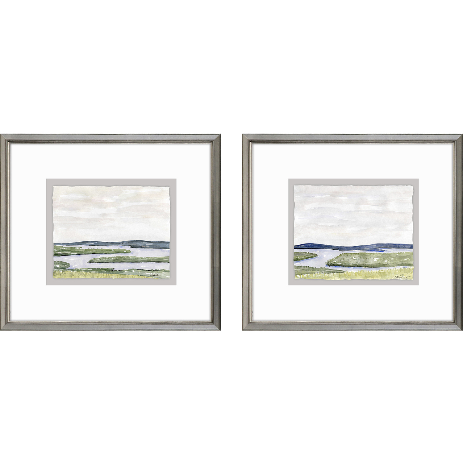 Waterside Blue and Gray and Green Framed Art