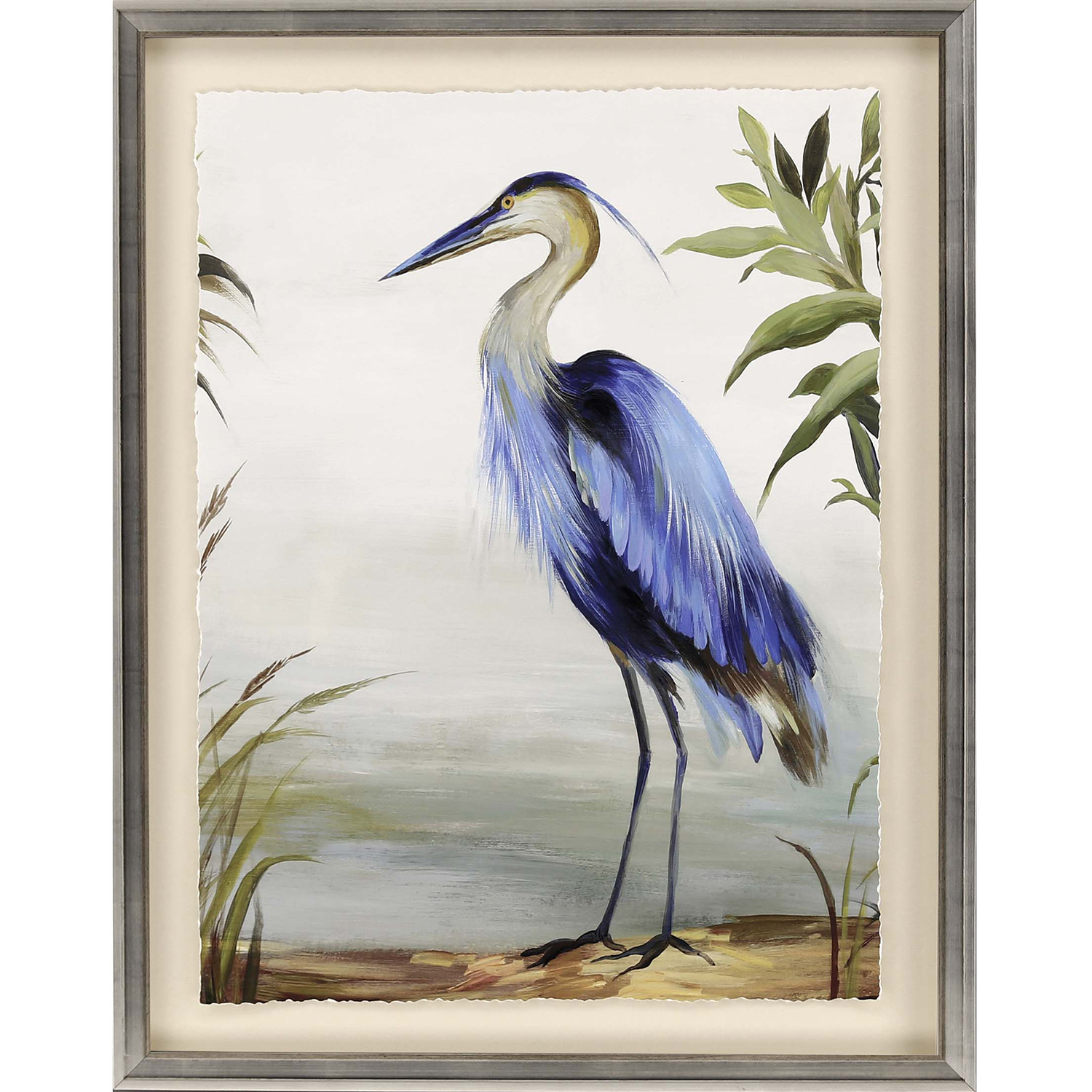 Heron Study 14220 Blue and Gray and Brown and Green Framed Art