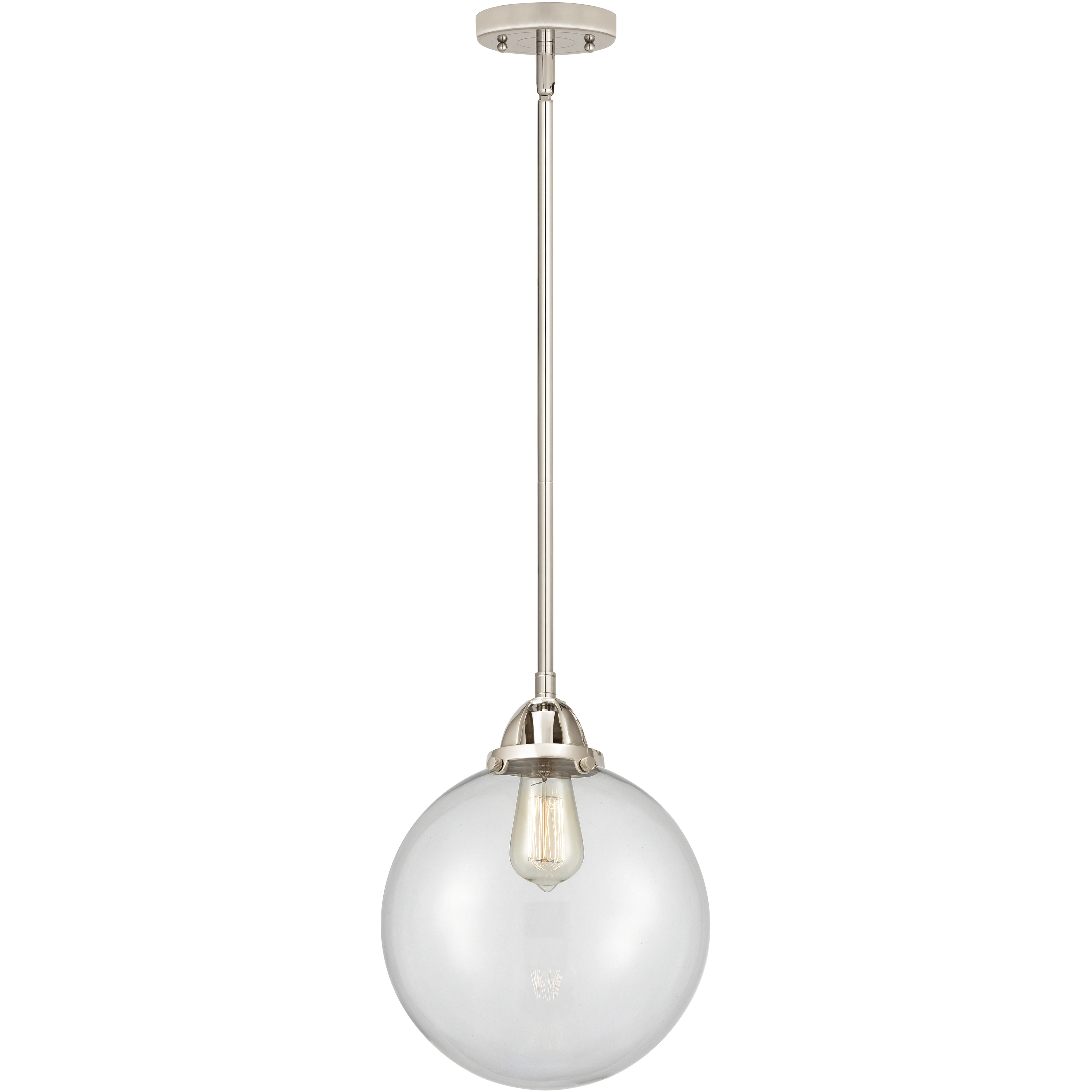 Nouveau 2 Beacon 1 Light 10 inch Polished Nickel Mini Pendant Ceiling Light in Incandescent, Clear