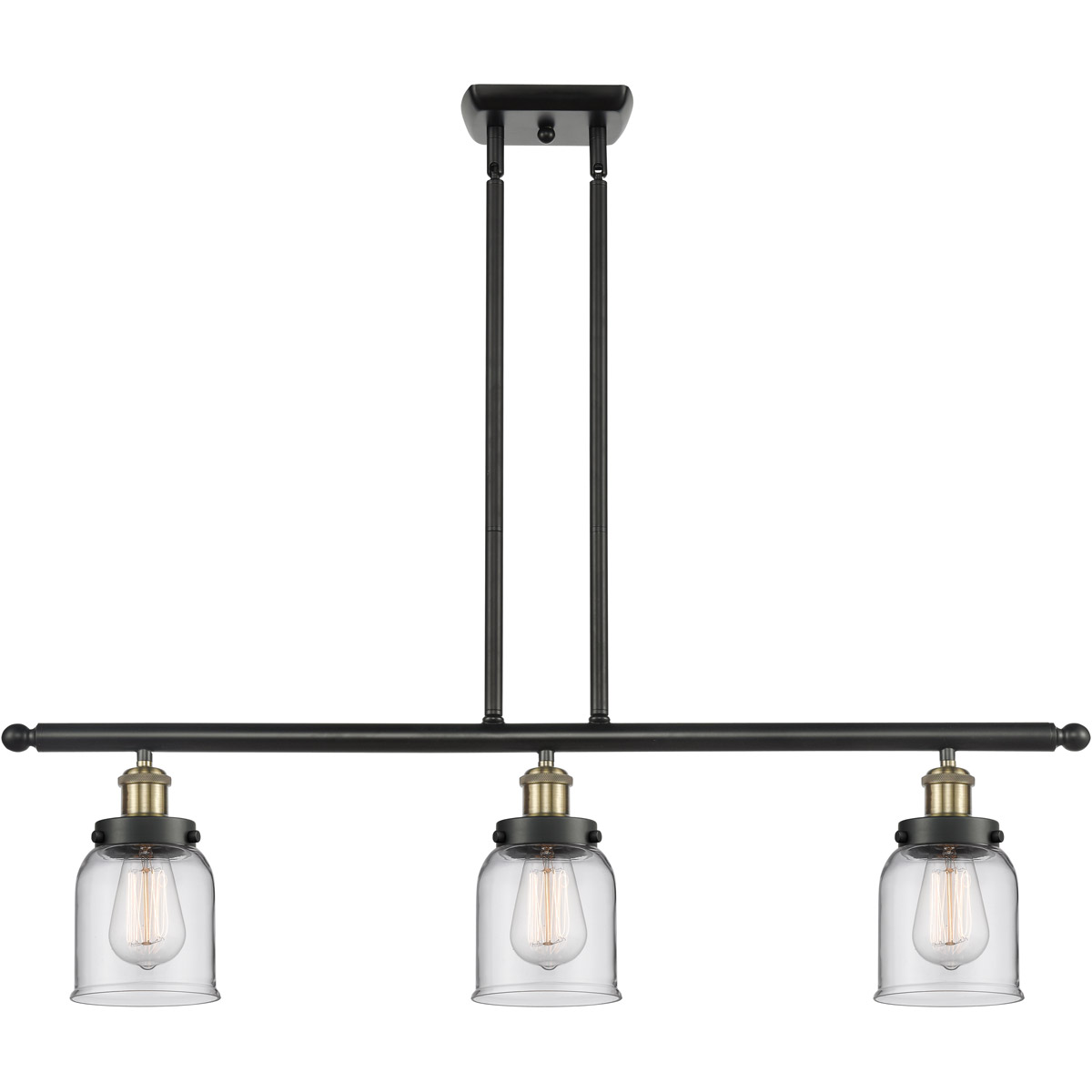 Ballston Small Bell 3 Light 36 inch Black Antique Brass Island Light Ceiling Light in Clear Glass