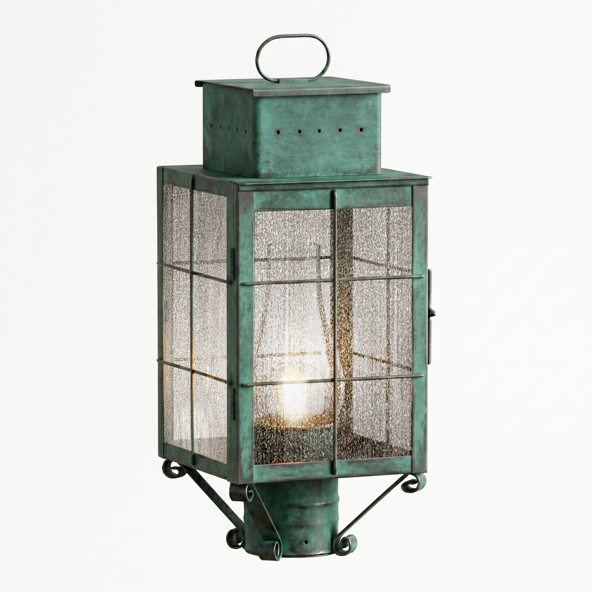 Norfield 1 Light 17.75 inch Verde Green Post Lantern in Seedy Glass, Brass Traditions by InnovationsLighting