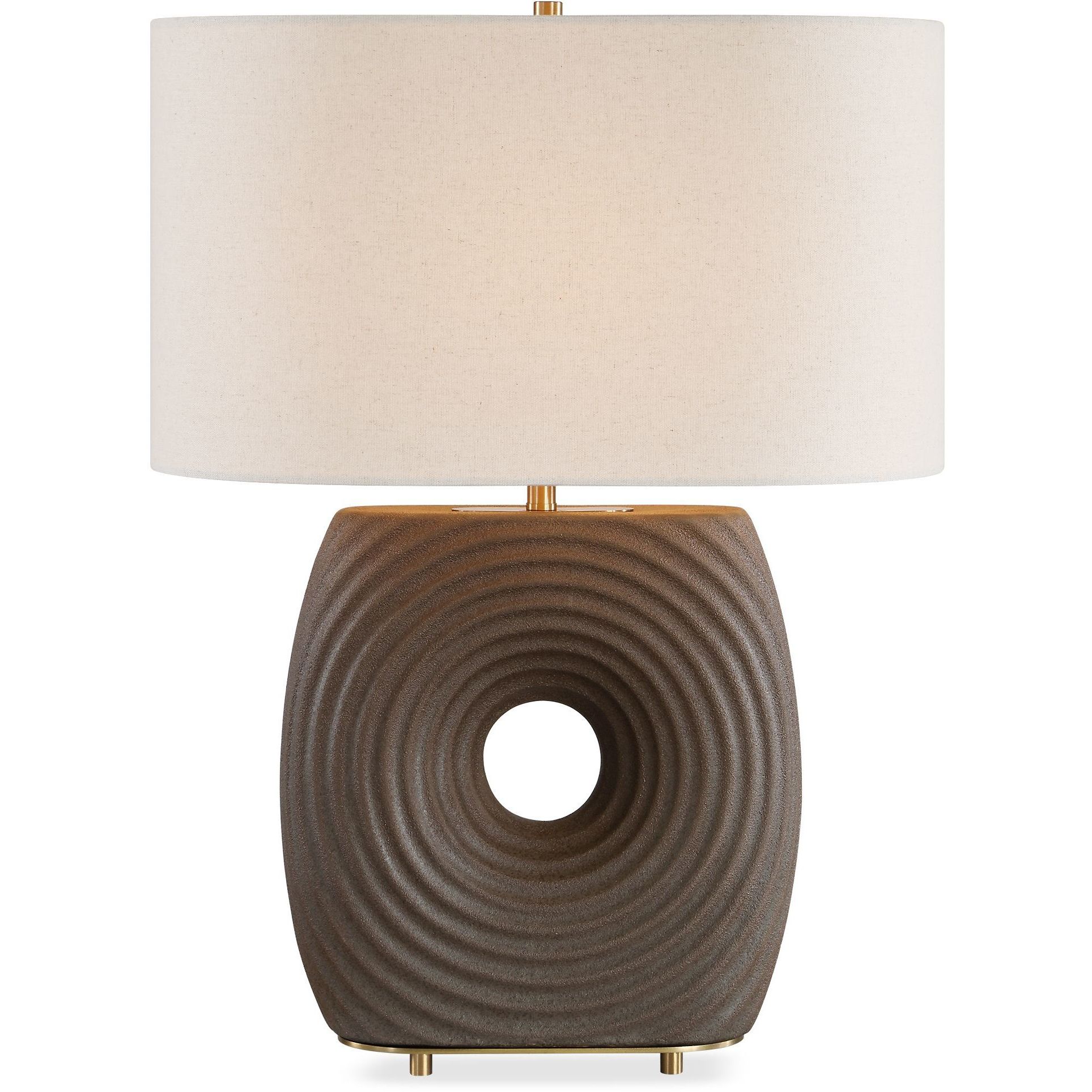 Geno 22.63 inch 150 watt Coffee Brown Matte Glaze and Antique Brass Table Lamp Portable Light