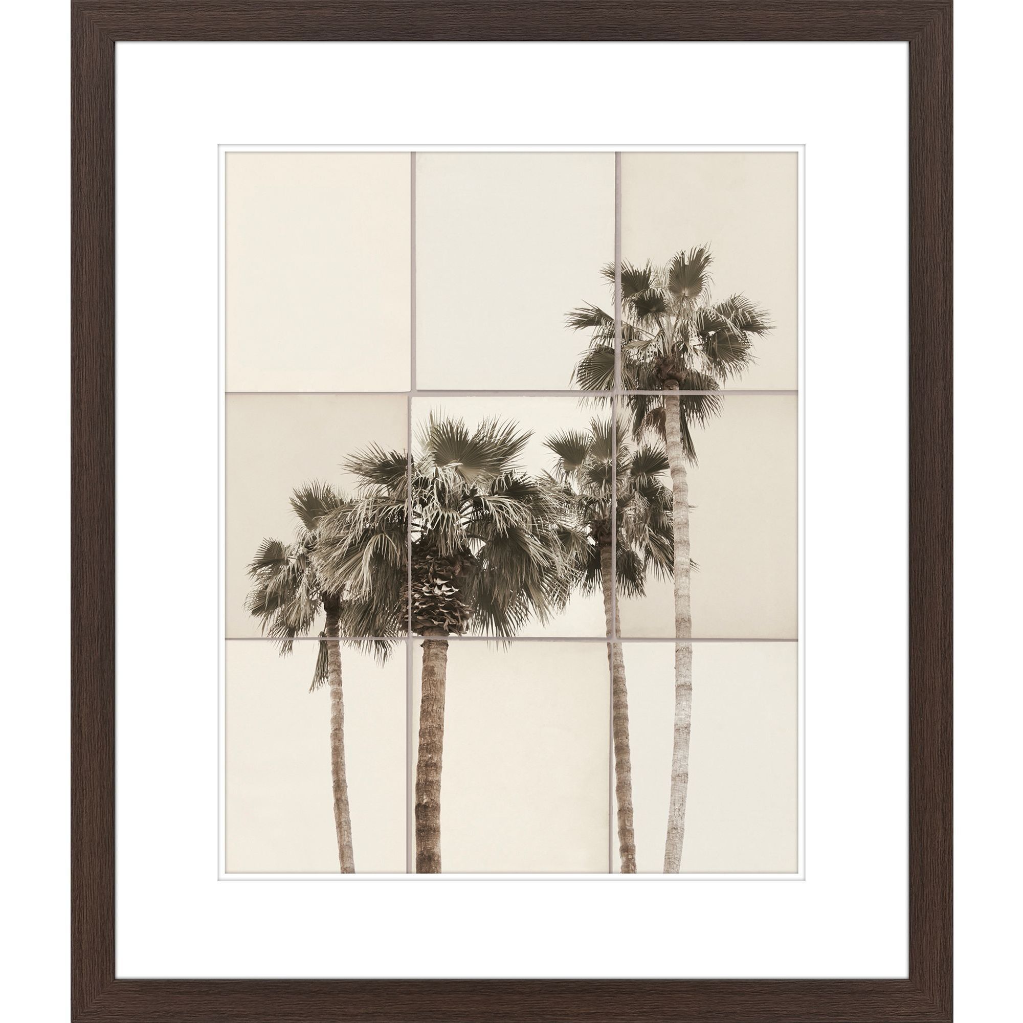 Paper Palms Green and Beige and Neutral and Sepia Framed Art