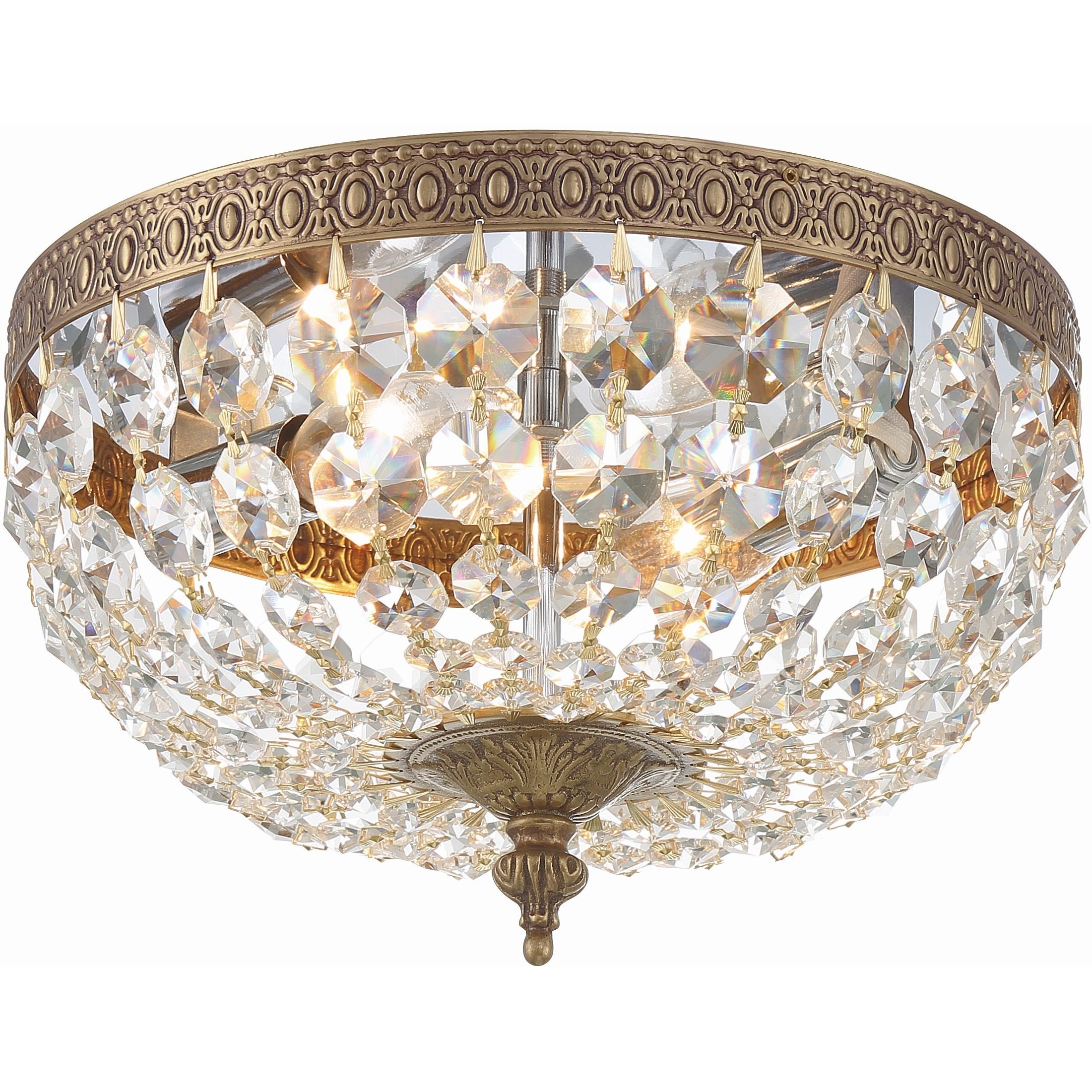 Waltham 2 Light 10 inch Olde Brass Flush Ceiling Light in Clear Spectra
