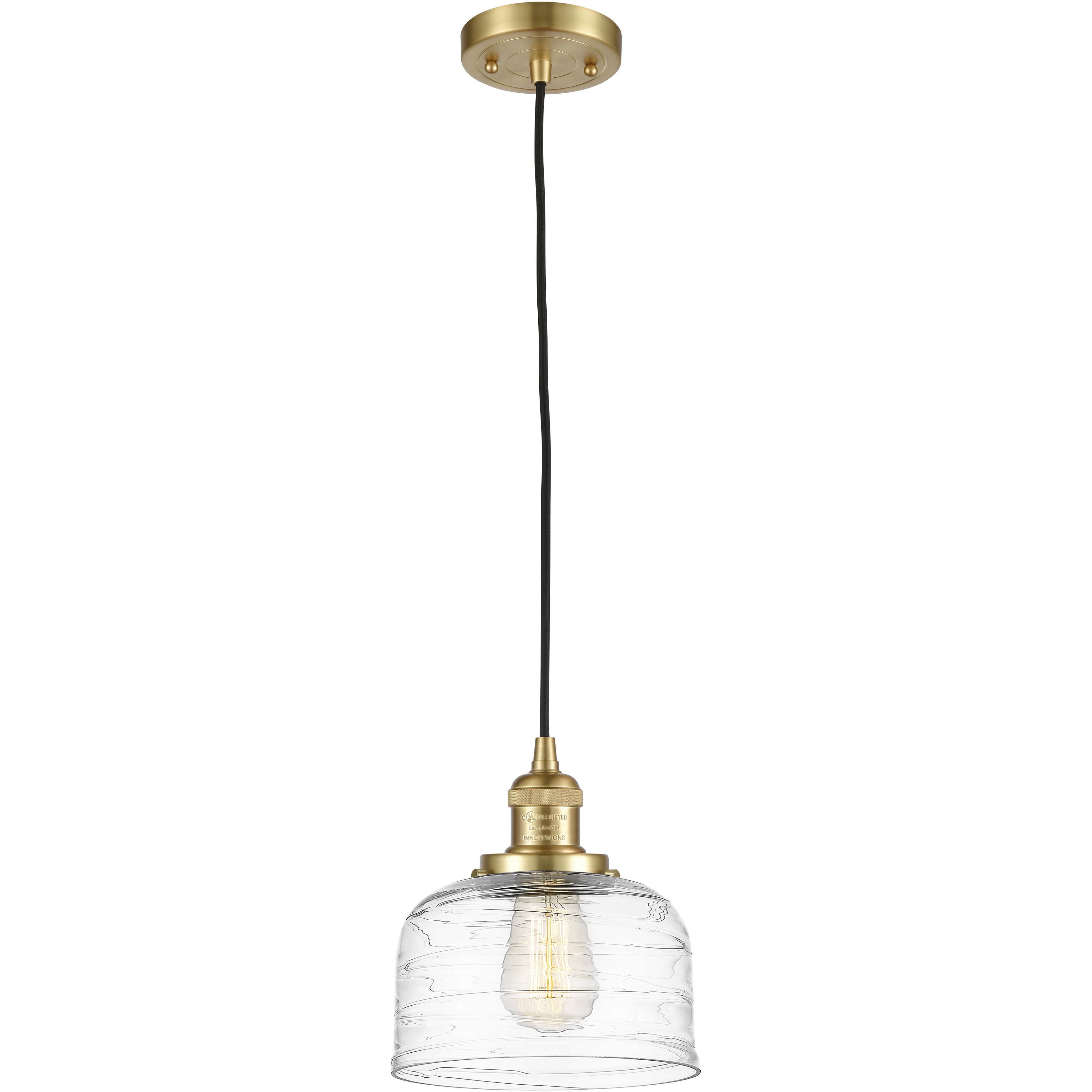 Franklin Restoration Bell 1 Light 8 inch Satin Gold Mini Pendant Ceiling Light in Incandescent, Clear Deco Swirl