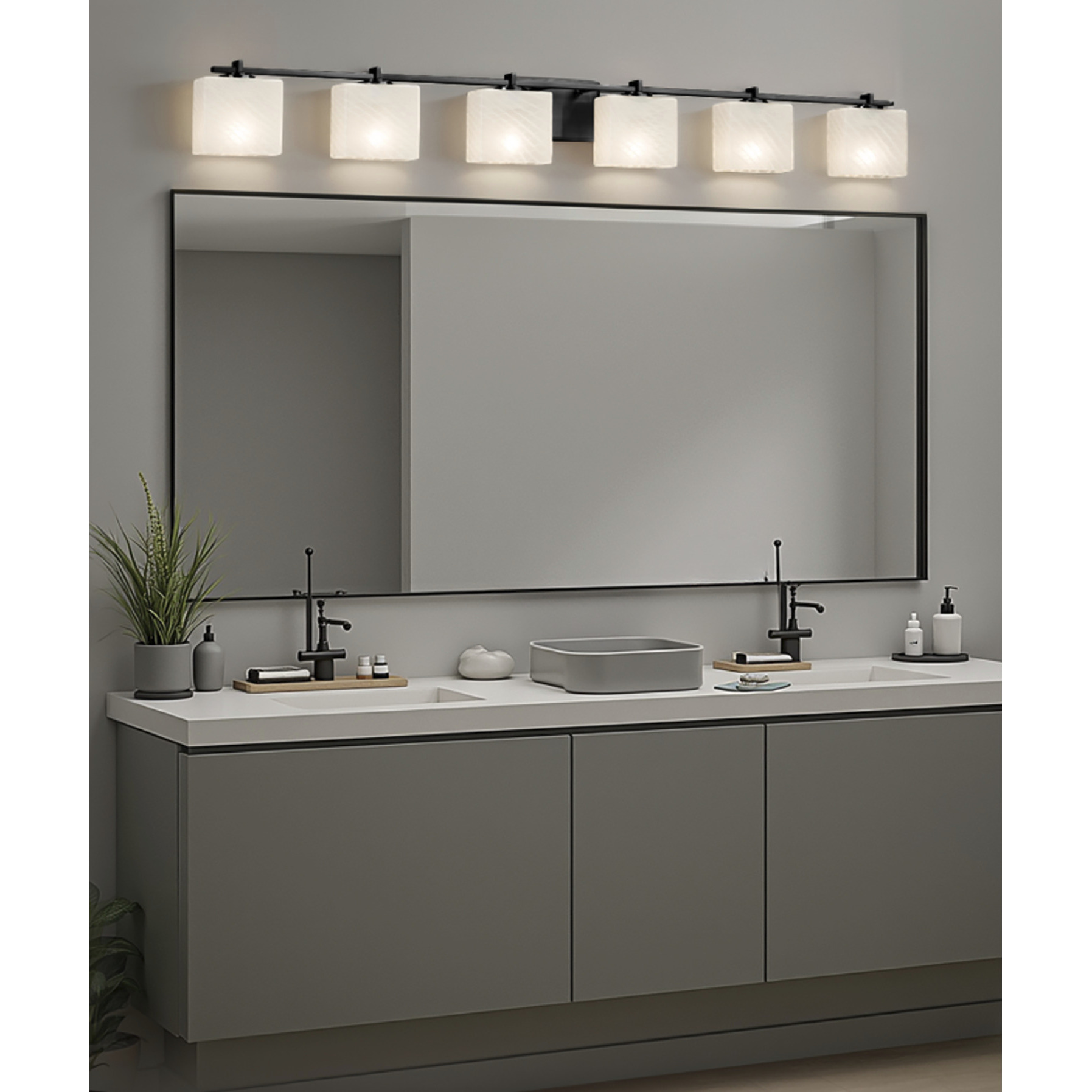 Fusion 6 Light 54 inch Matte Black Bath Bar Wall Light in Rectangle, Incandescent, Weave Fusion
