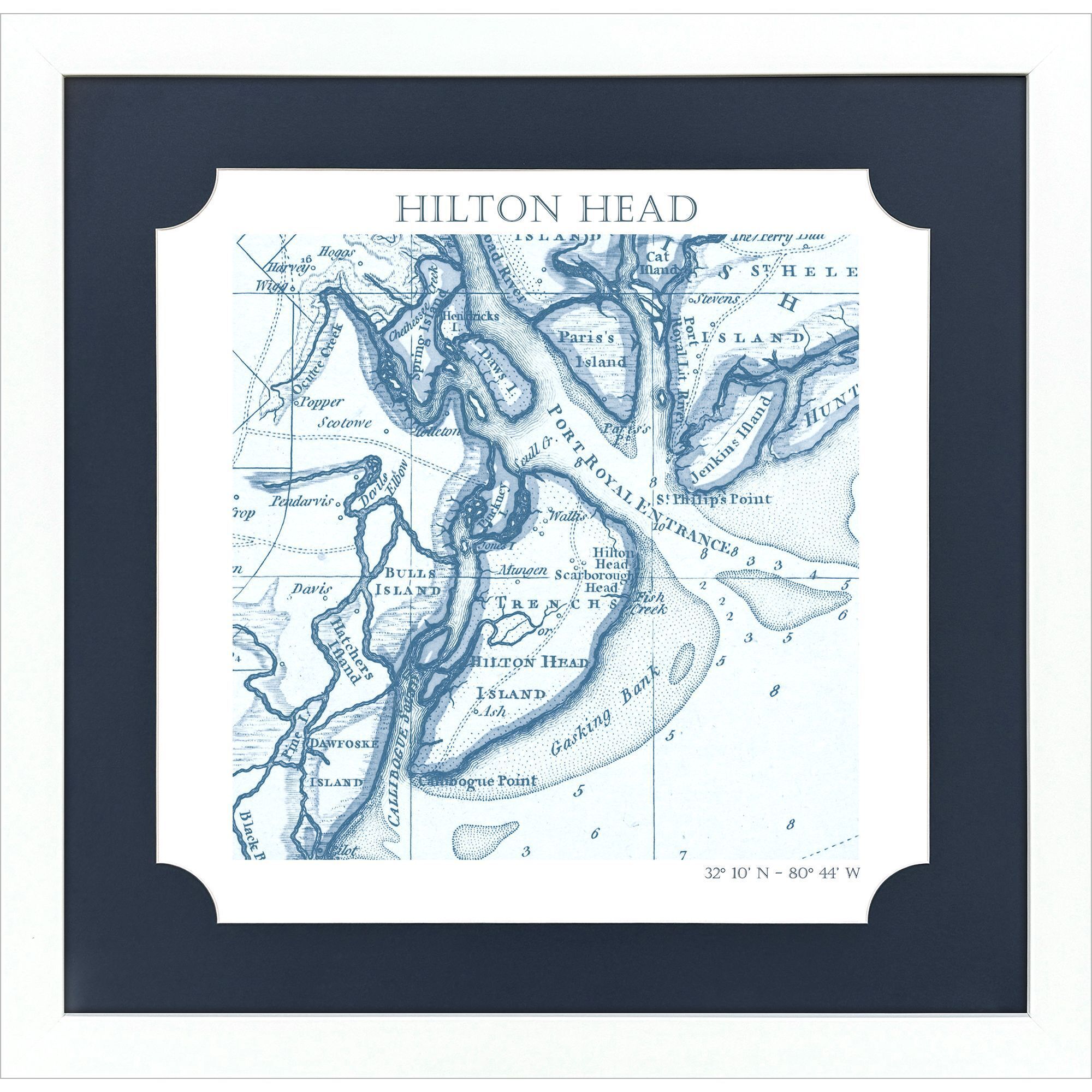 Charleston / Hilton Head / Kiawan Island / Savannah Blue and White Framed Art, Propac