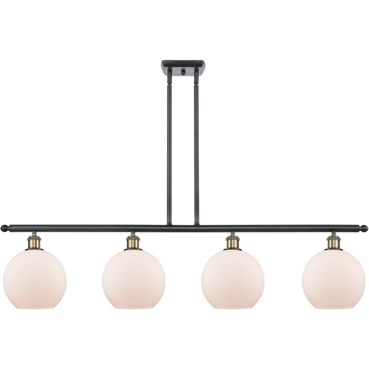 Ballston Athens 4 Light 48 inch Black Antique Brass Island Light Ceiling Light in Matte White Glass, Ballston