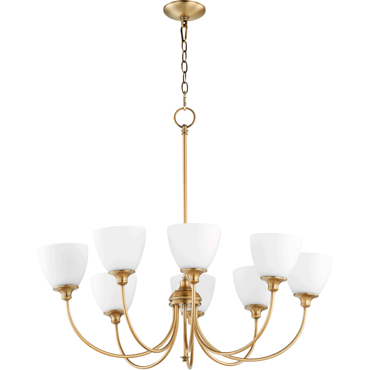 Celeste 8 Light 32 inch Aged Brass Chandelier Ceiling Light, Satin Opal