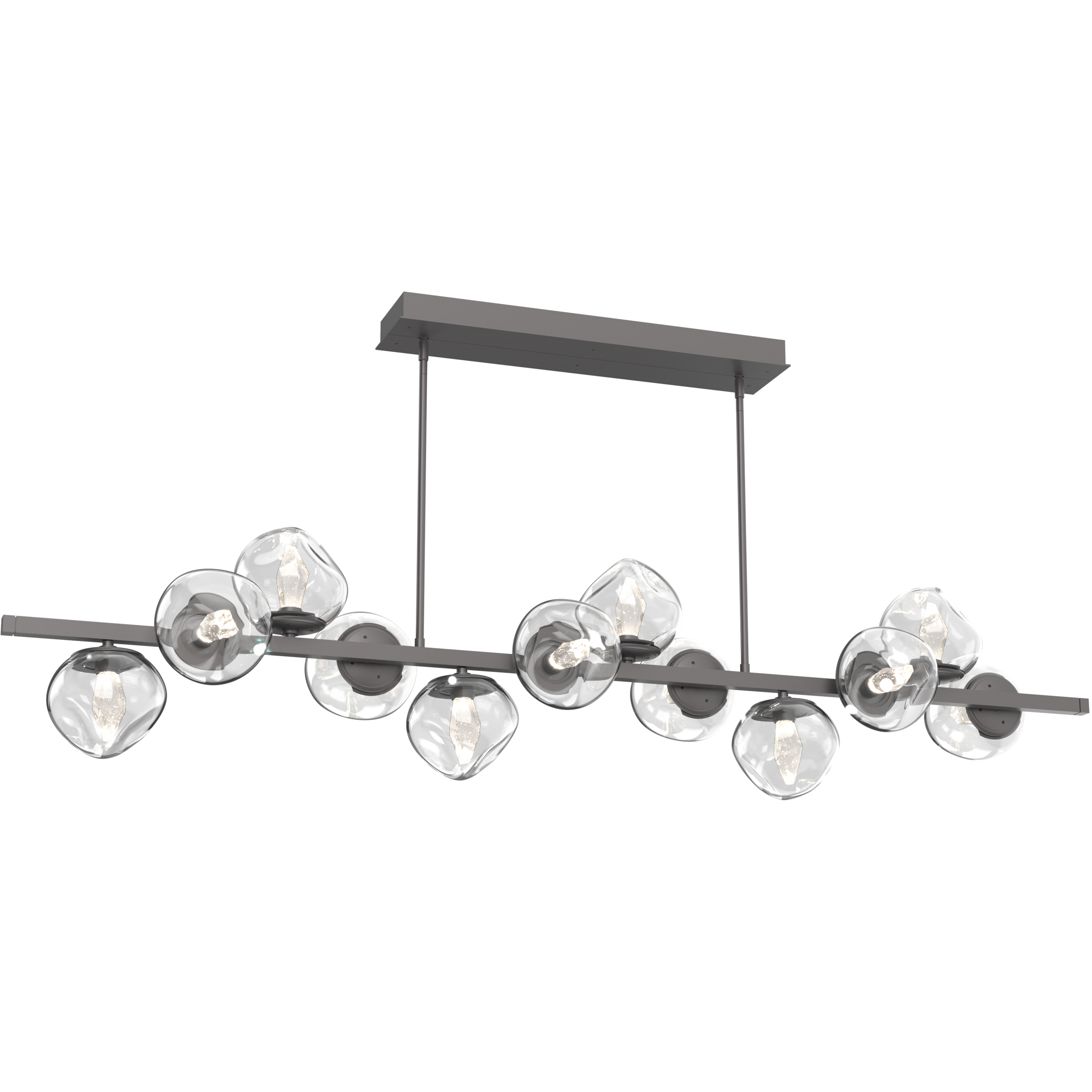 Luna LED 72 inch Graphite Chandelier Ceiling Light in 2700K LED, Geo Inner - Clear Outer, Twisted Branch