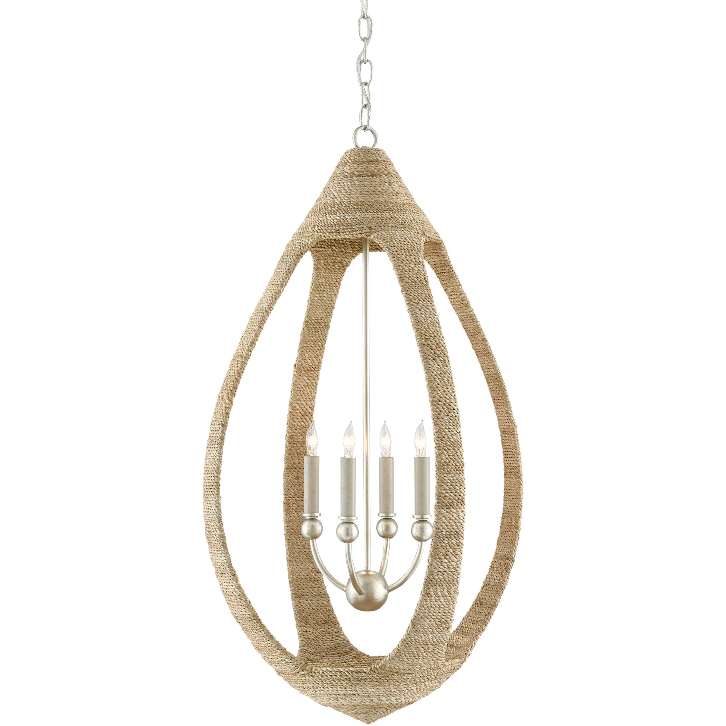 Menorca 4 Light 19.5 inch Contemporary Silver Leaf Chandelier Ceiling Light, Medium