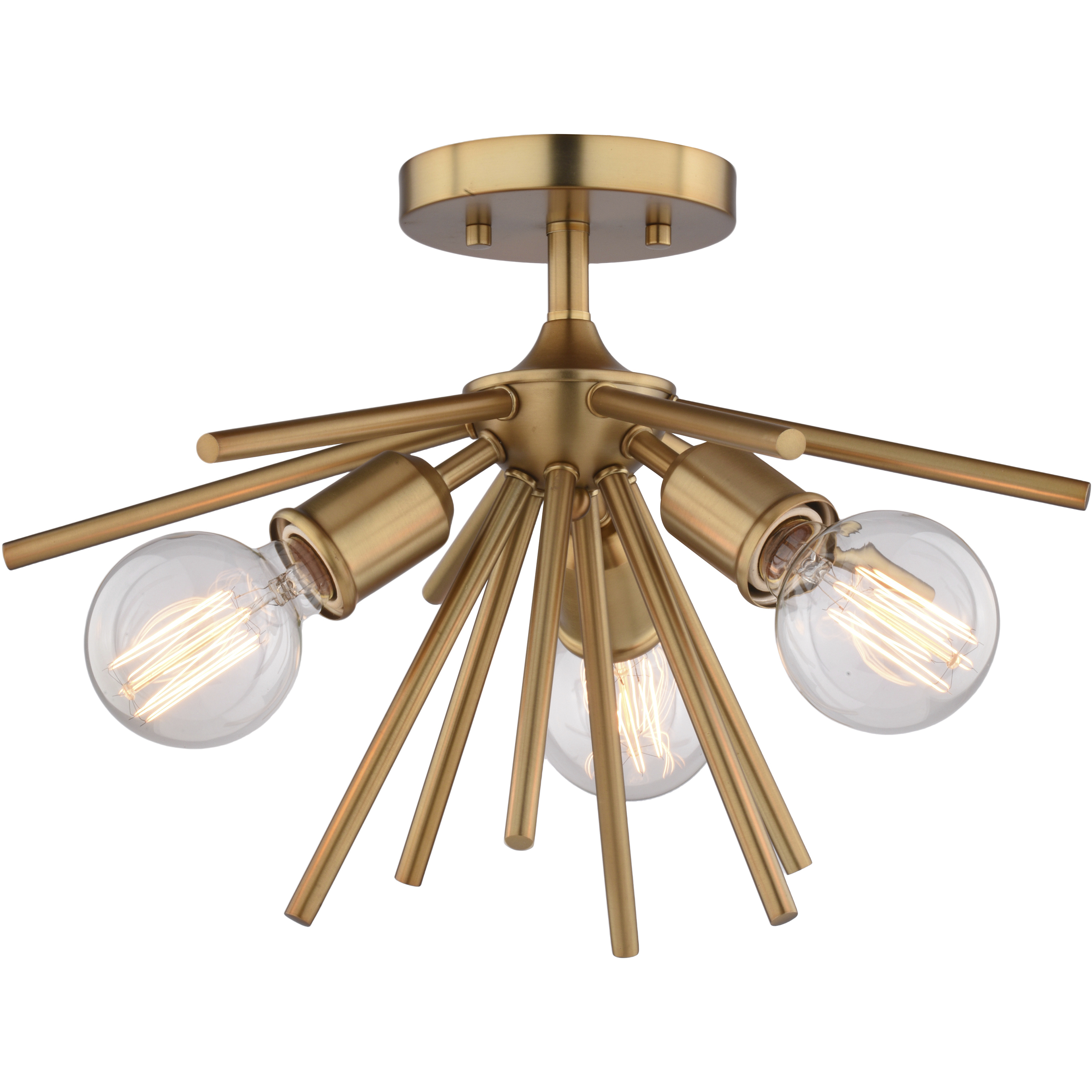 Estelle 3 Light 17 inch Natural Brass Semi-Flush Mount Ceiling Light