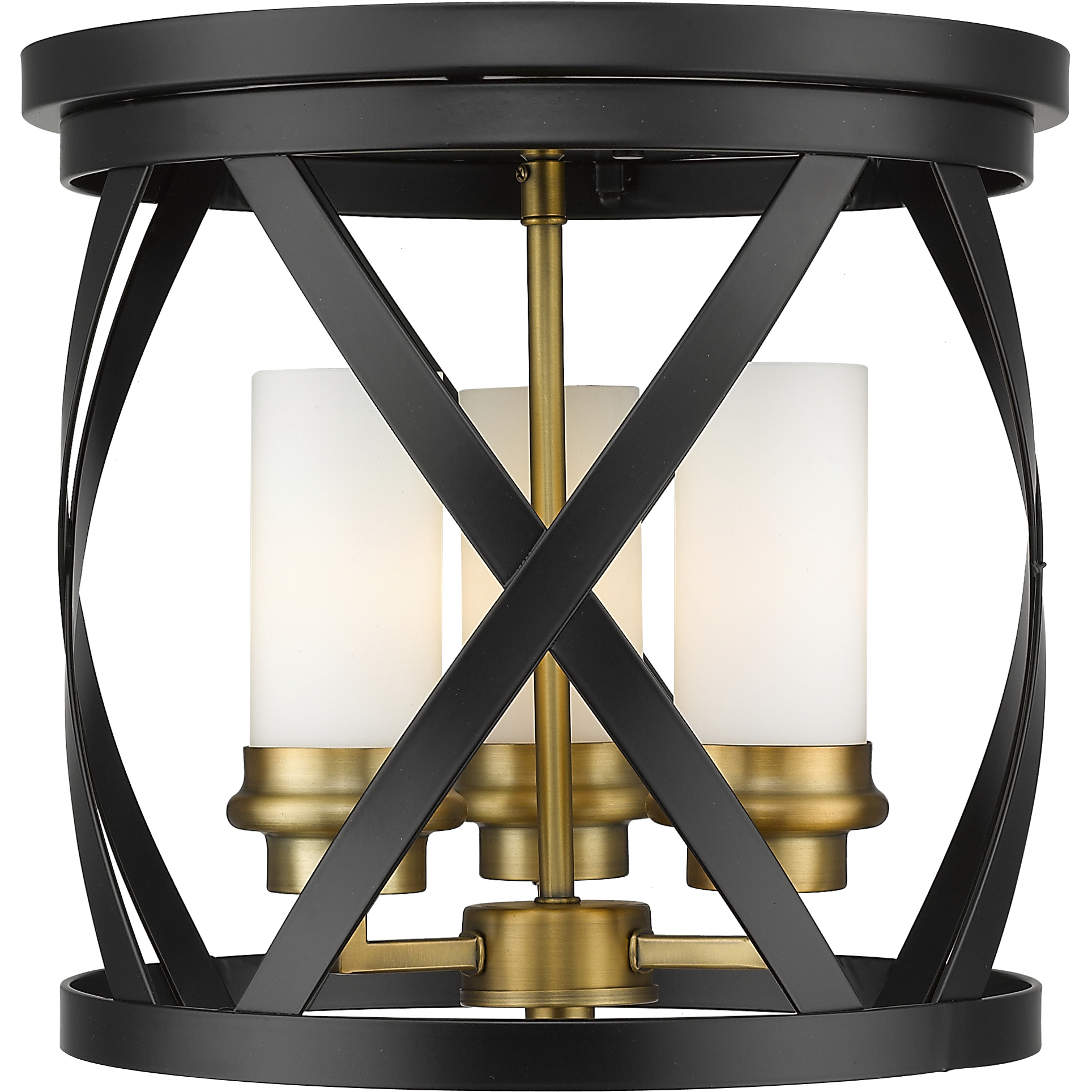 Malcalester 3 Light 13 inch Matte Black and Olde Brass Flush Mount Ceiling Light
